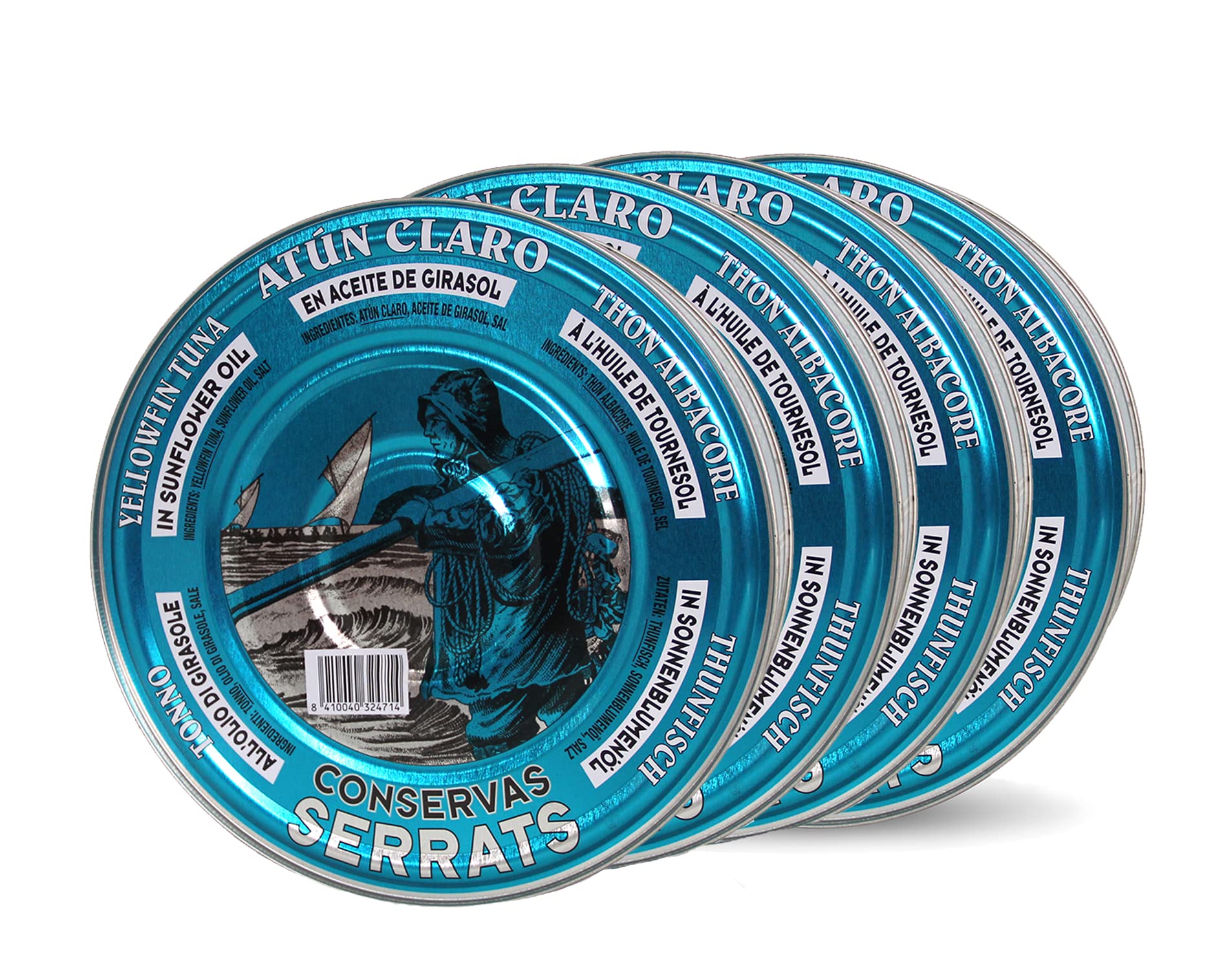CONSERVAS SERRATS - Atún Claro en Aceite de Girasol - 4 Latas x 1800g (Total: 7200g) - Elaboración Artesanal desde 1890 - Sin Gluten - Rico en Omega 3