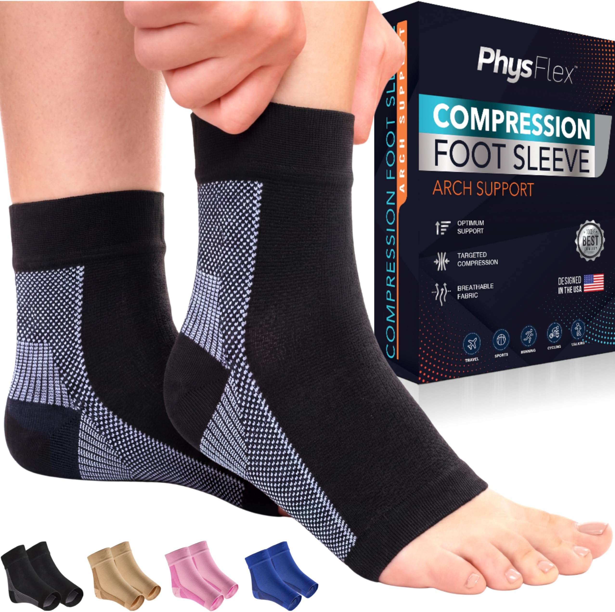 Compression Socks 20-30mmHg for Plantar Fasciitis, Achilles Tendonitis Relief - Ankle Compression Sleeve for Heel Spurs, Foot Swelling & Fatigue - Arch Support Brace for Everyday Use (1 Pair)