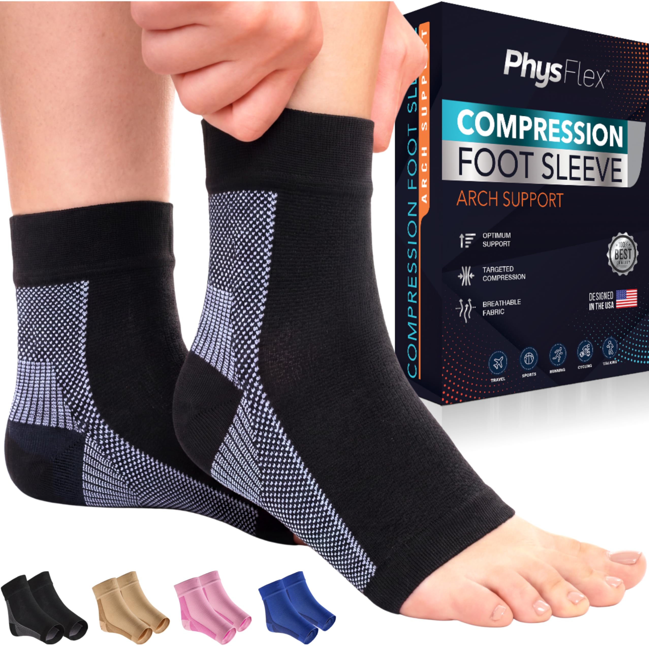 Compression Socks 20-30mmHg for Plantar Fasciitis, Achilles Tendonitis Relief - Ankle Compression Sleeve for Heel Spurs, Foot Swelling & Fatigue - Arch Support Brace for Everyday Use (1 Pair)