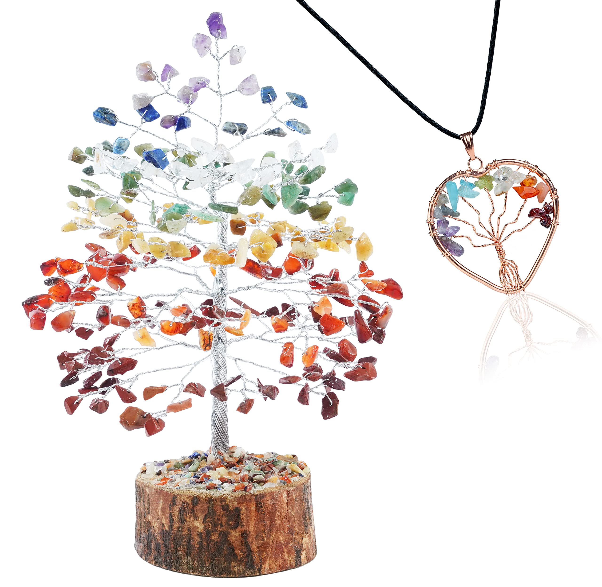 Seven Chakra Gemstone Tree Feng Shui Figurine Money Bonsai Tree Good Luck Reiki Healing Crystals Balancing Decoration Ornament Sculpture Wealth Prosperity Desk Table Room Decor Gift Spiritual Gifts