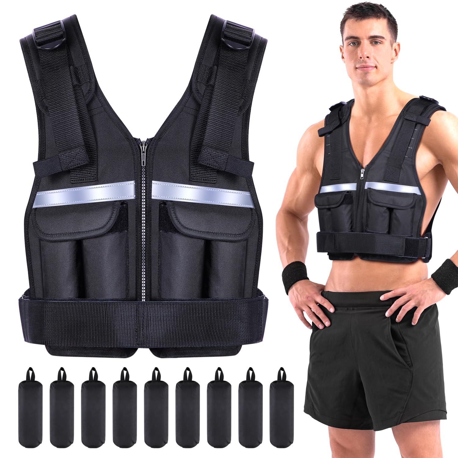Adjustable Weighted Vest Weights Set: Sportneer 2 4 6 8 10 12 14 16 19Lbs Body Weight Vests 9 In 1 Fast Adjust Running Vest for Men Women Gym Home Workout Fitness Exercise Strength Training 2-19 Lbs
