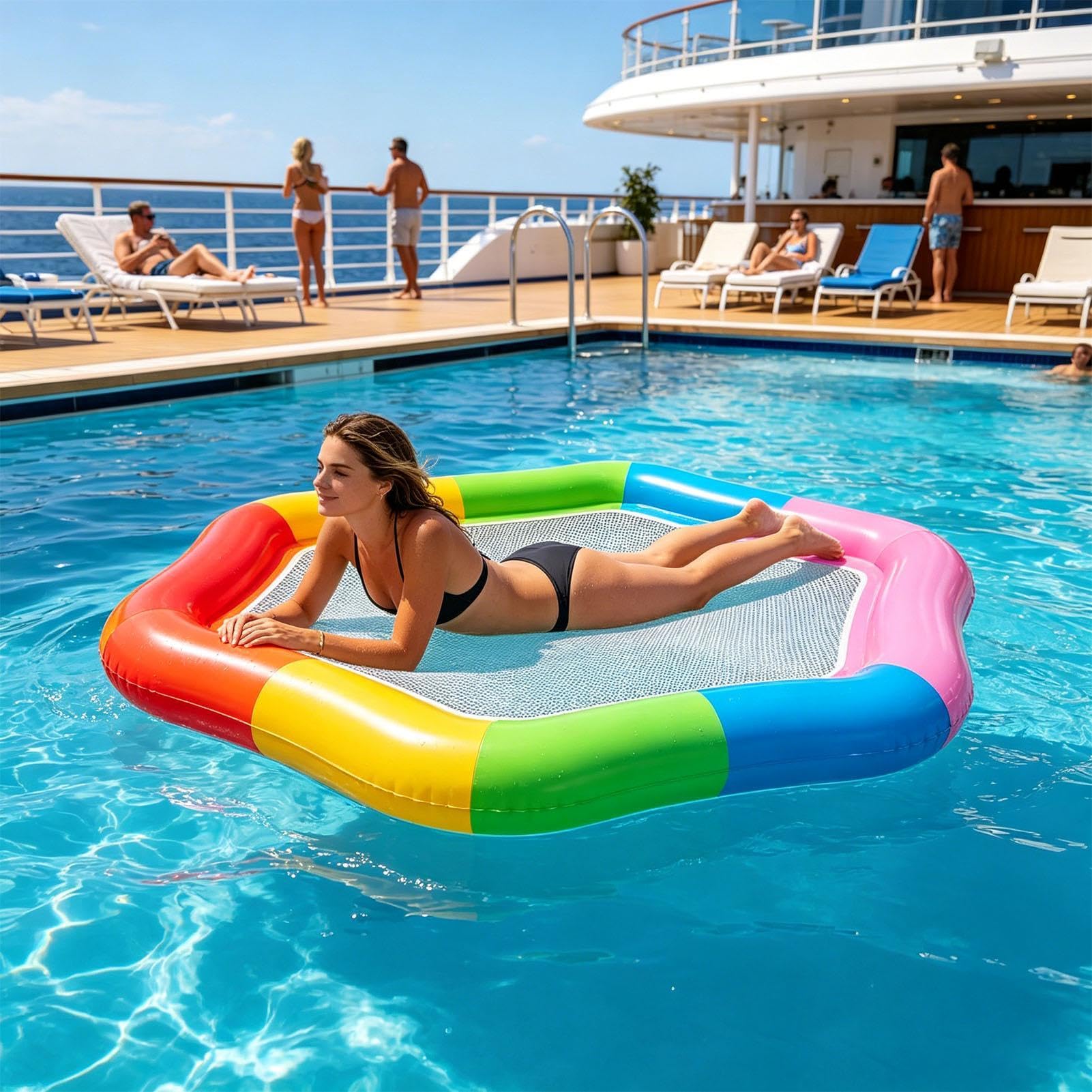 Pool-Schwimmer für Erwachsene, sechseckig, auslaufsicher, tragbar, aufblasbar, schwimmender Stuhl, Pool-Sattelliege – für Strand, Hotel, Parks, Hinterhof, Flüsse, Wasser, Spaß, Reisen, Urlaub