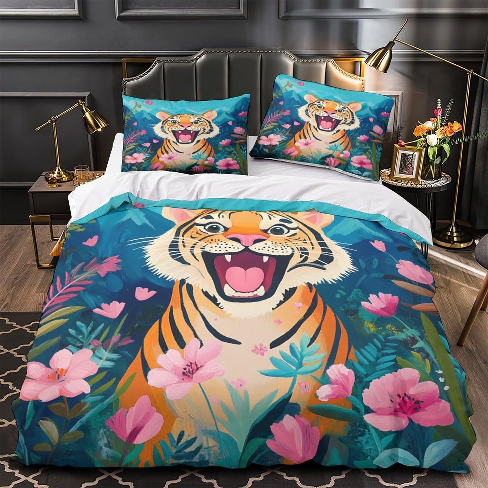 Housse de couette tigre 3D pour la décoration d'une chambre ado super king