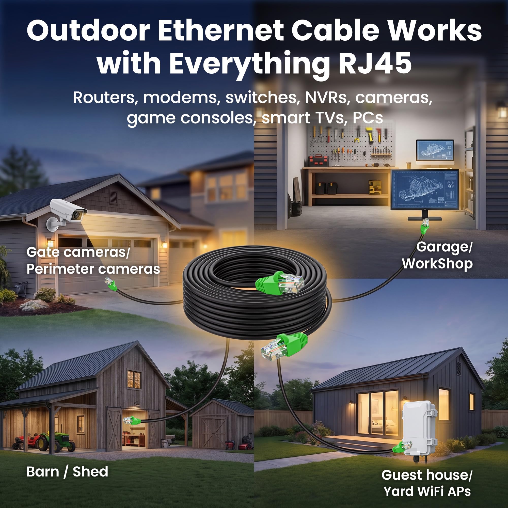 GearIT Câble Ethernet Cat6 à enfouissement direct - Cat6 - Imperméable - Gaine UV - UTP 550 MHz - Réseau Internet haut débit - CCA (69,6 m)