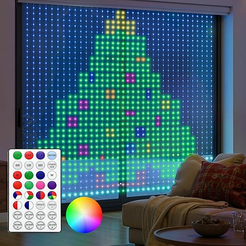 Brightown 540 luces LED inteligentes RGBIC para cortina, 4.9 x 6.6 pies, cadena de luces de Navidad que cambian de color dinámico con control