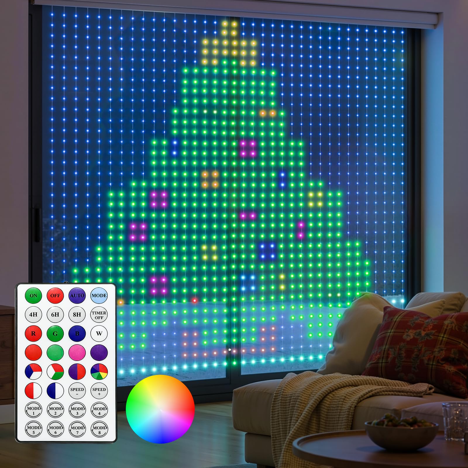 Brightown 540 RGBIC LED Smart Fairy Lights, 4.9x6.6ft Dynamic Color Changing Christmas String Lights with Remote, IP65 Waterproof Smart Wall Window Lights for Bedroom Living Room Garage