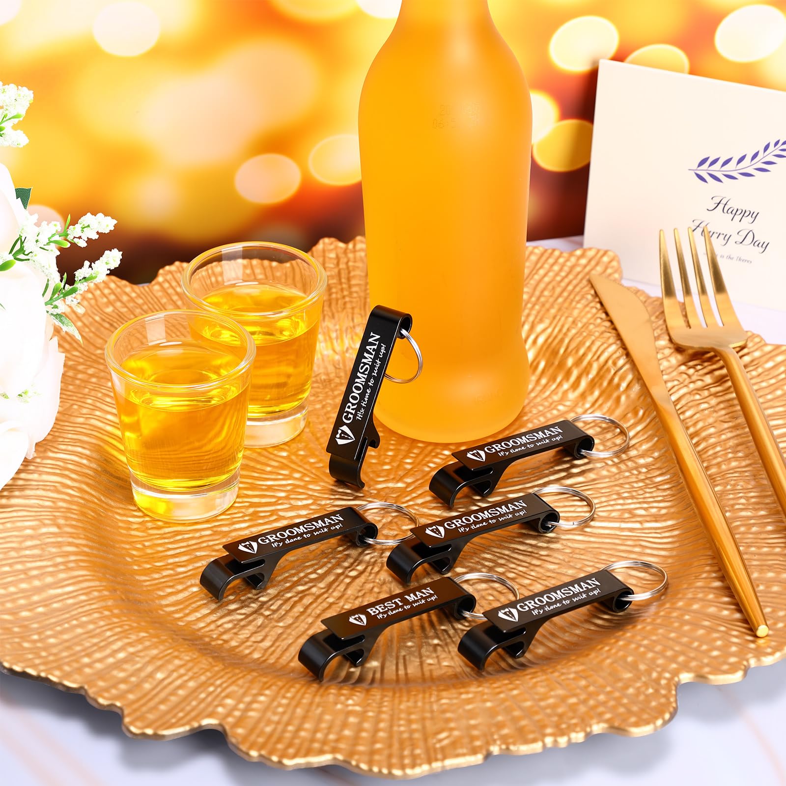 Jingmore 10 Pcs Groomsmen Bottle Opener Keychain Groomsmen Proposal Gift Aluminum Wine Beer Opener Wedding Favors Bulks Include 9 Groomsman and 1 Best Man Gift for Wedding Bachelor Party(Black)