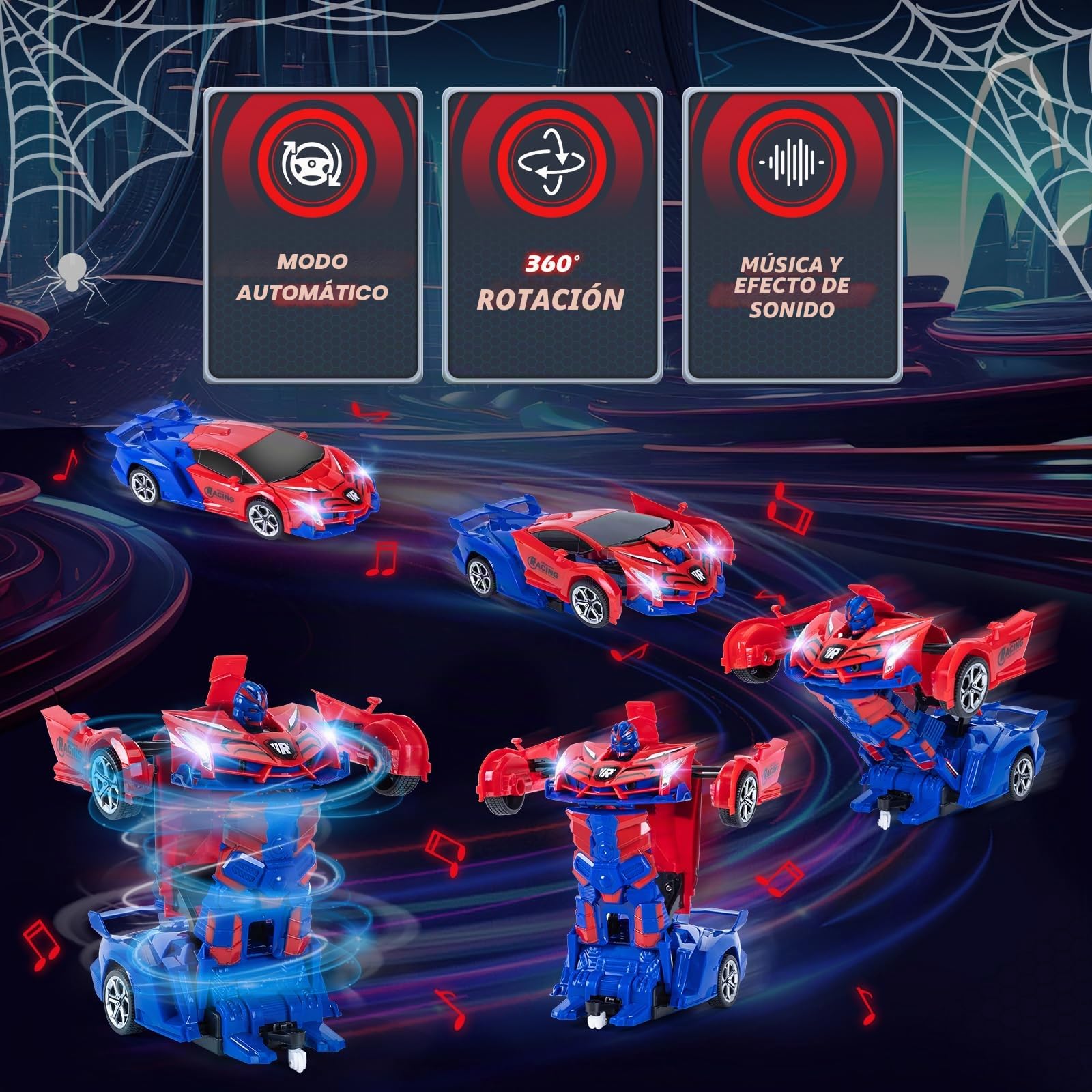 Spider Coche RC Transformator Robot, 2.4GHz Sensor Gestual, 1:18 con Sonido y Luz, Juegos para Niños y Niñas de 3 a 12 Años