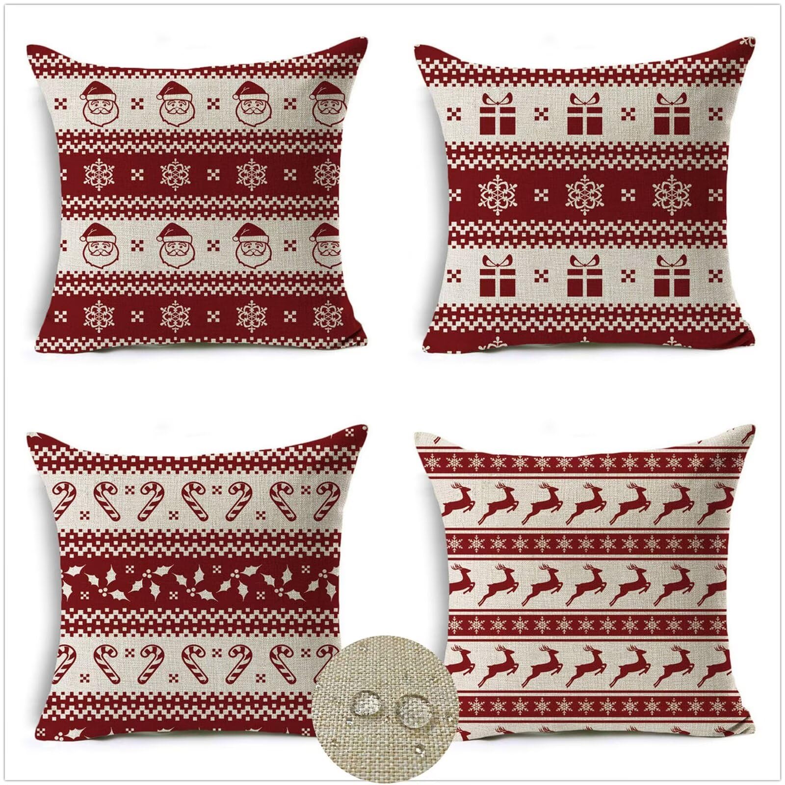 Federe Cuscini Divano 65x65cm Set di 4 Cuscini per Divano in Lino Cuscini Esterno Quadrato Doppio Lato Estate Impermeabili Geometrico Cuscini Decorativi,per Divano Soggiorno Sedia Letto Rosso OW-7507