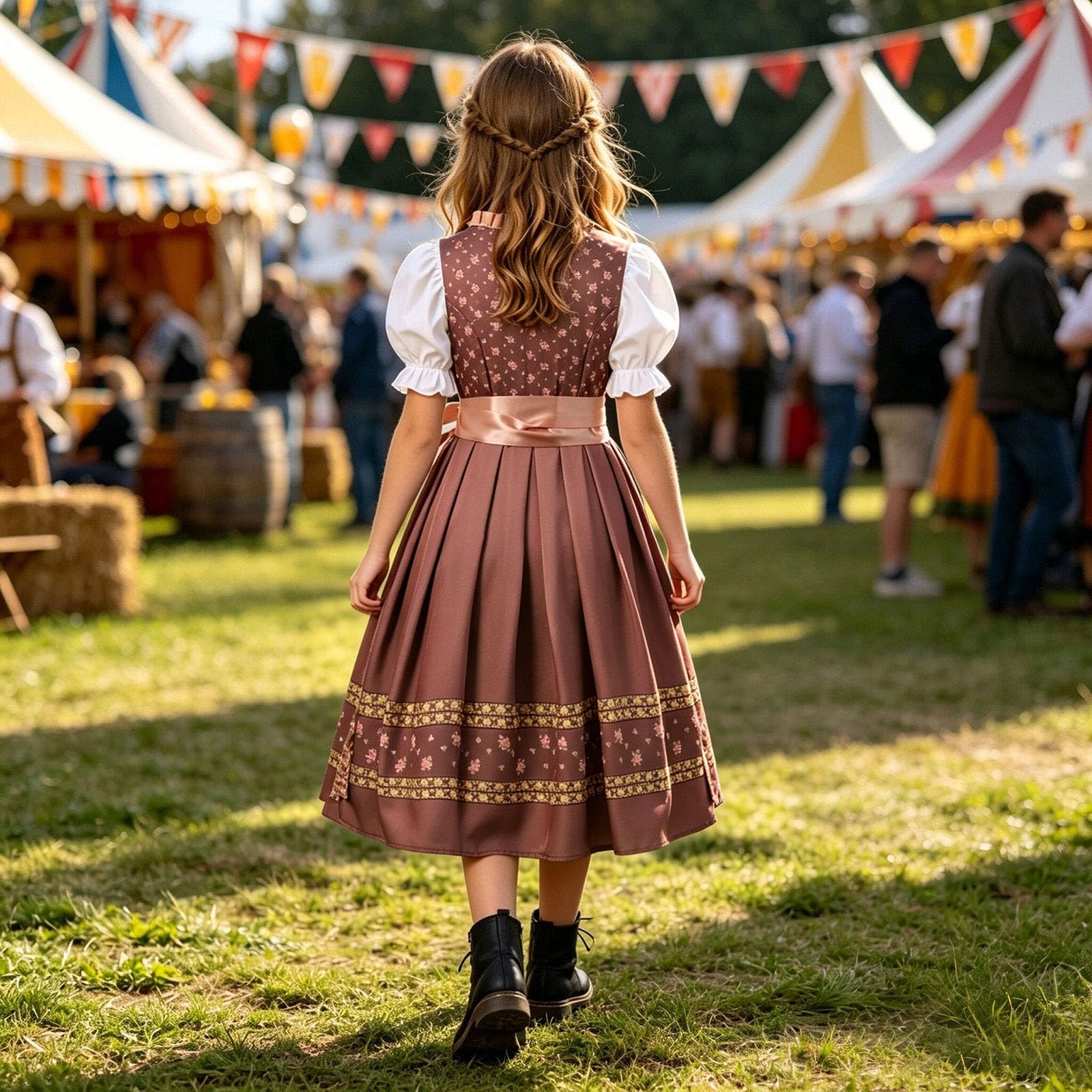 Oktoberfest dziecięcy strój Dirndl, dla dziewcząt, żółty, z bluzką i koronkowym fartuchem, 3-częściowy, moda ludowa, średniowieczna, zestaw ubrań ludowych, sukienka w kwiaty, sukienka dla dziewcząt