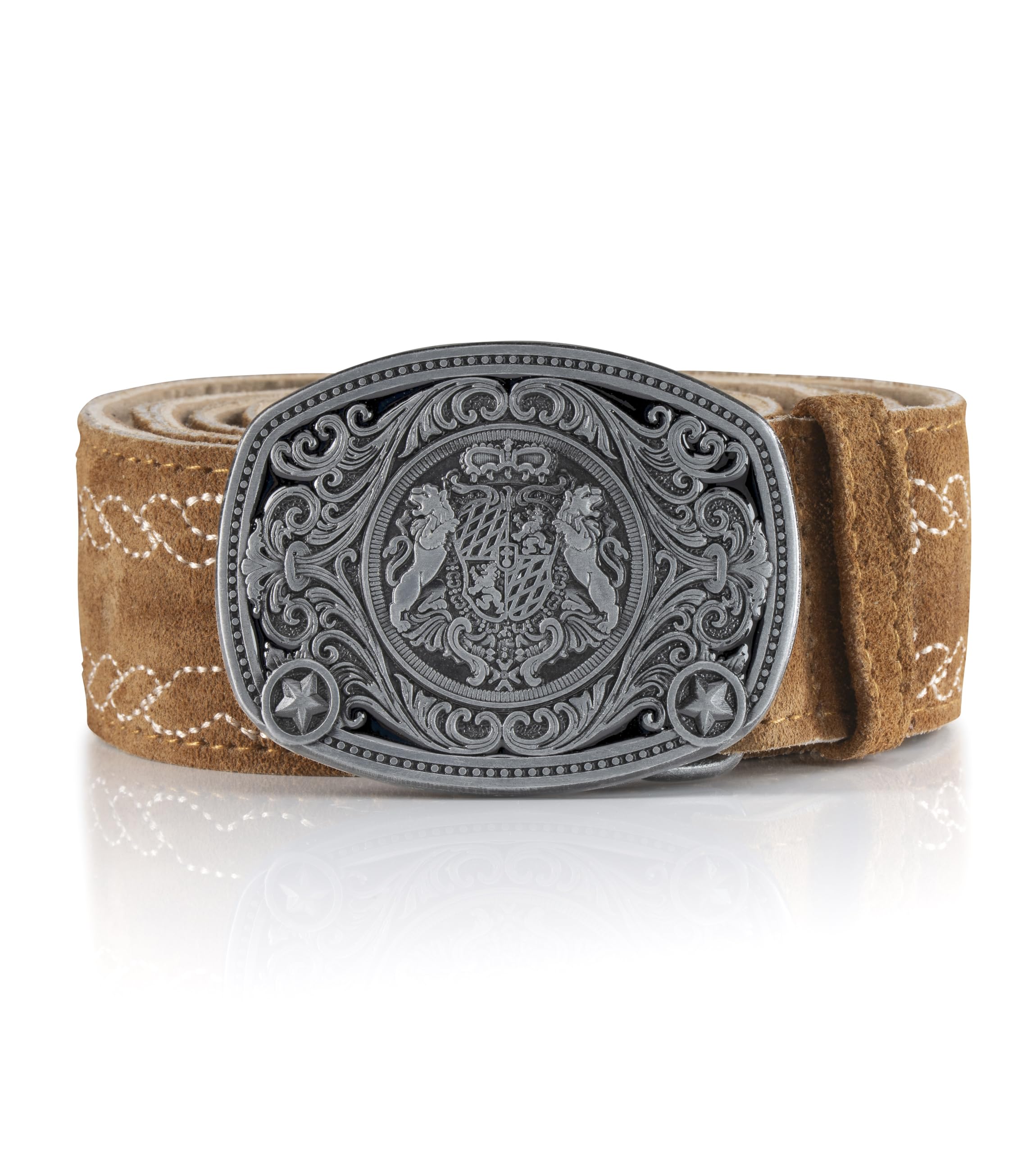Traditional Oktoberfest Belt "Bergstreif" - Genuine Leather Belt Original Schöneberger Trachten "Lederhosen" (UK:36“-38" (EU:54-56), Bright brown)