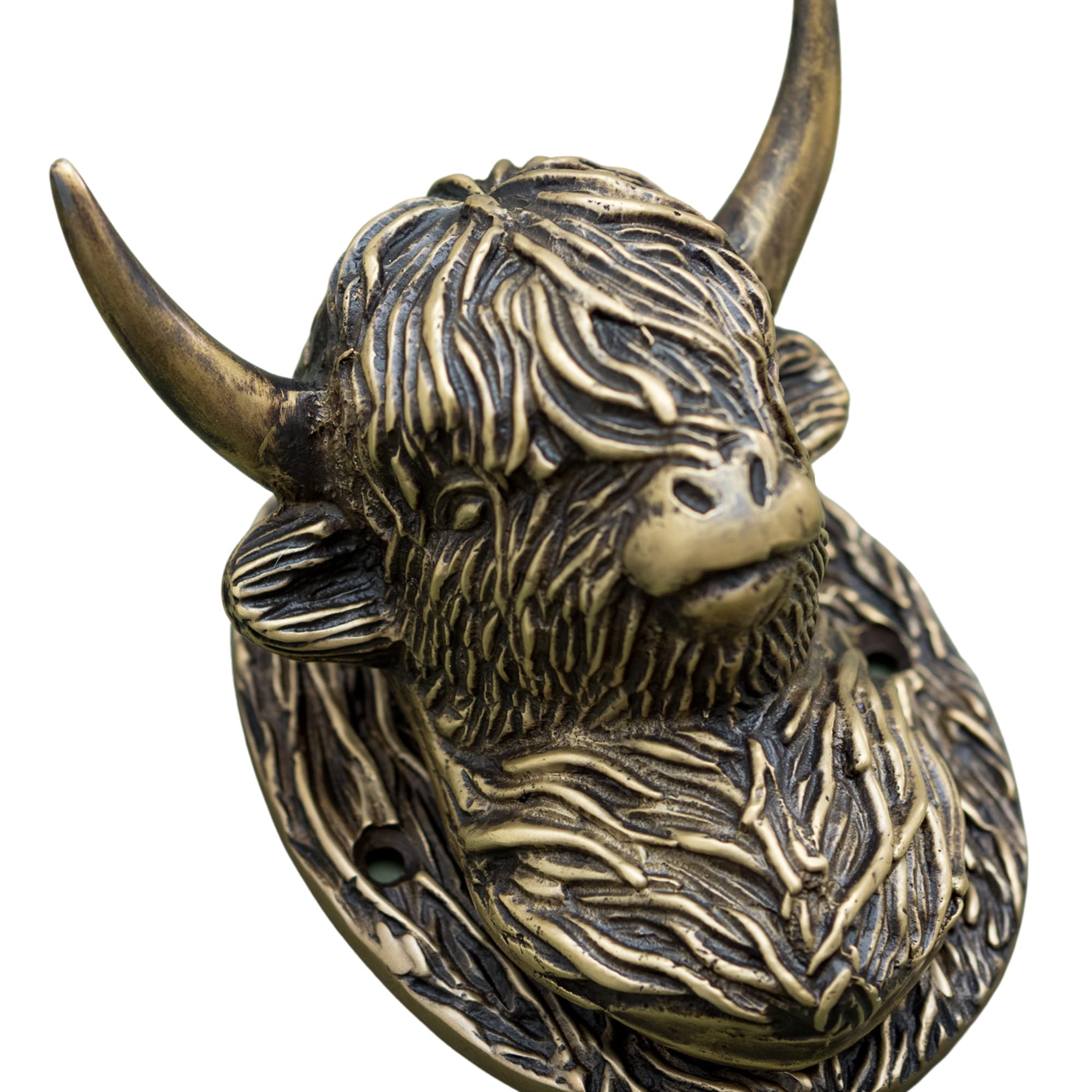 Highland Cow Door Knocker for Front Door | Polished Solid Brass Knockers Strike Plate | Composite | Front Door Furniture Brass bee