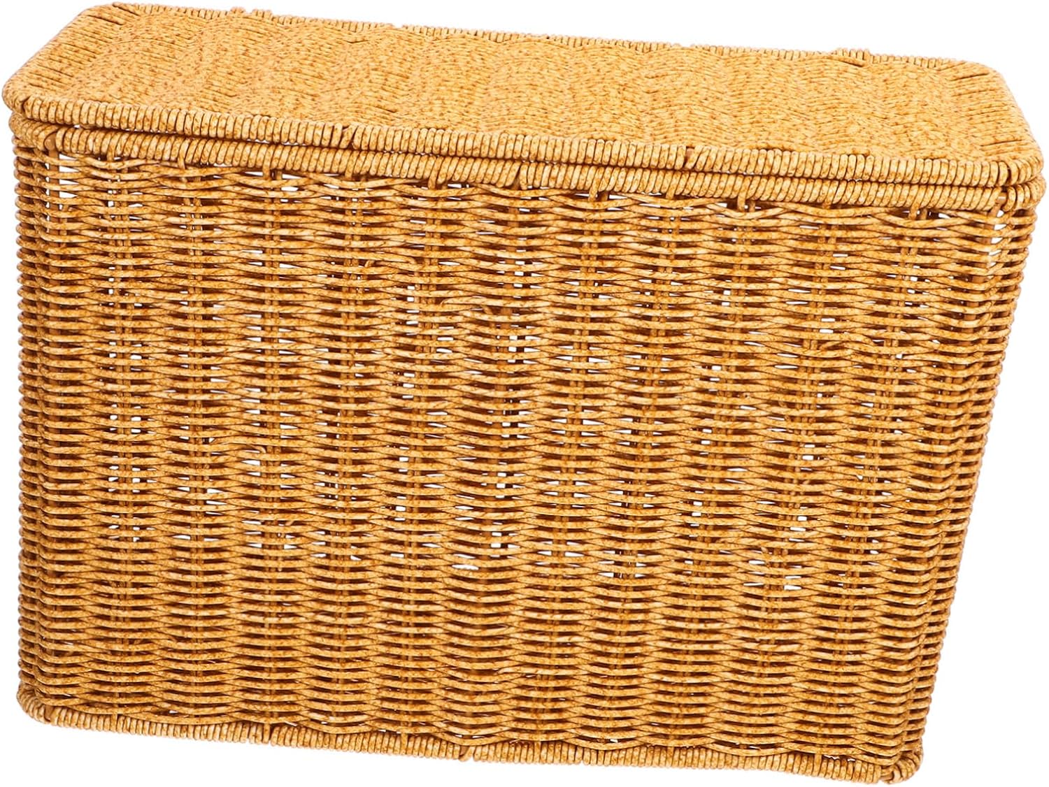Kichvoe Woven Storage Basket with Lid and Handle Portable Sundries Organizer for Magazines and Items Stylish Decorative Basket for Home and Office Use Narrow Design