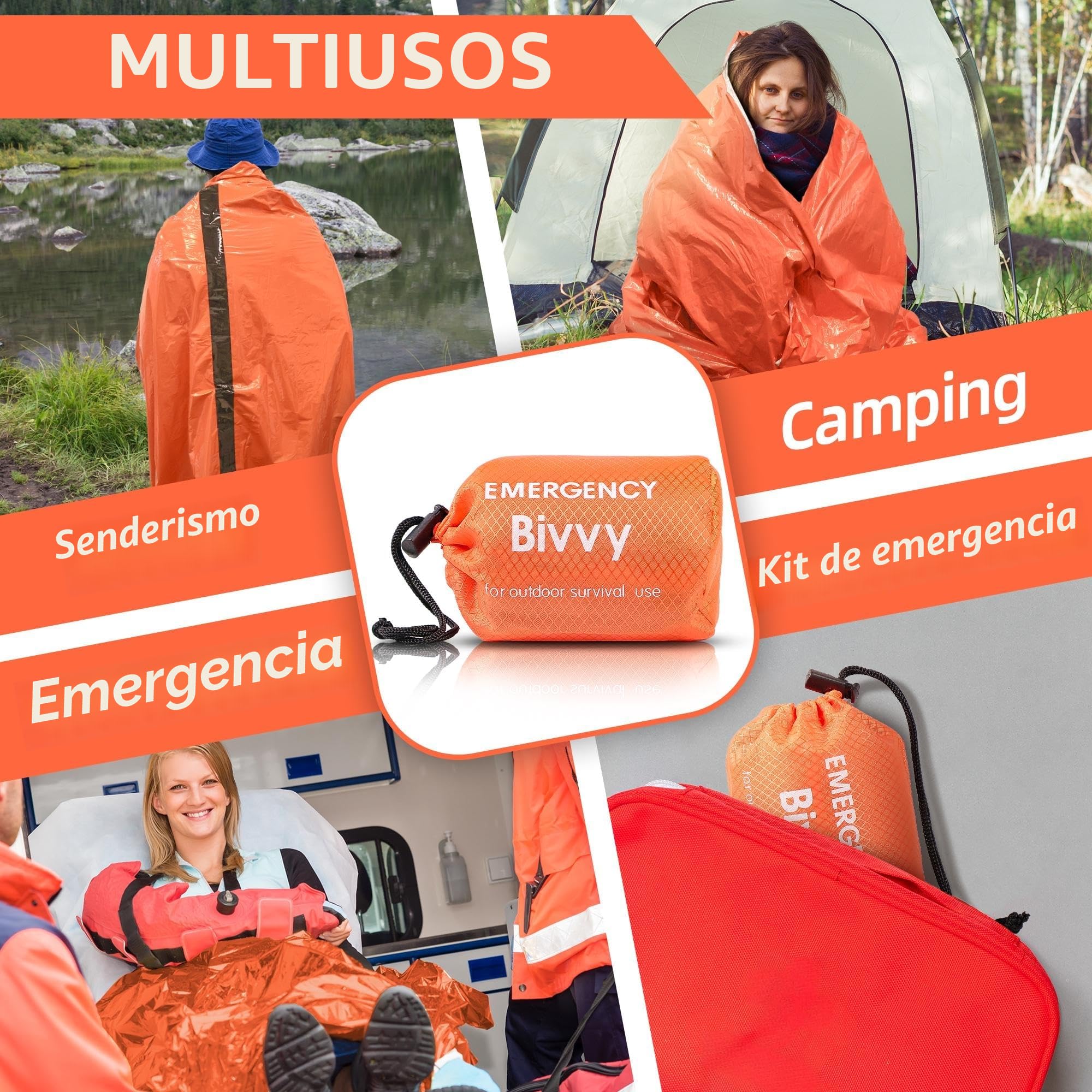 Deecam Saco de Dormir Emergencia, Manta termica Supervivencia，Mantas Termica de Aluminio,Supervivencia Bivy para Vivac,Manta Camping Dormir，Cámping, Excursionismo, Trekking,4 Pieces