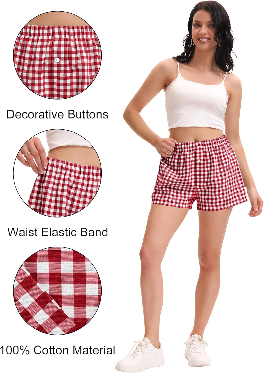 1/4 Pack Women's Boxer Shorts Summer Pj Gingham Plaid Pajama Casual Lounge Cotton Sleep Shorts Y2K Beach Bottoms - Image 4