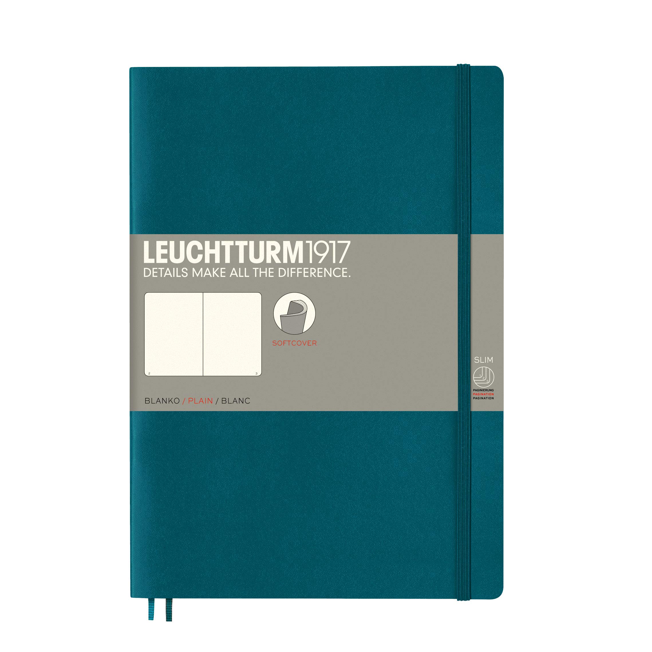 LEUCHTTURM1917 - Notebook Softcover Composition B5-123 Numbered Pages for Writing and Journaling (Plain, Pacific Green)