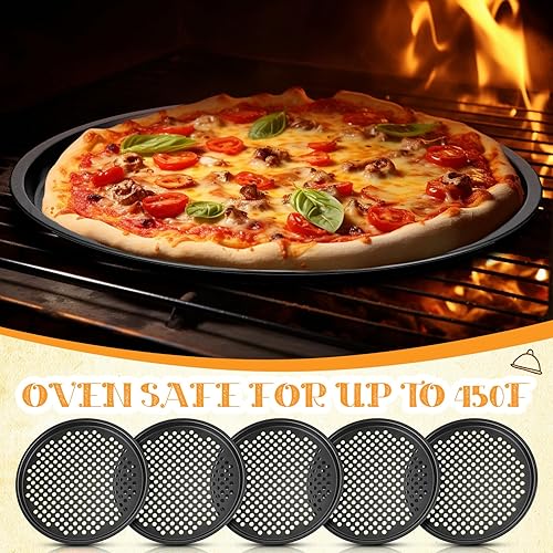 Miniatura 4 de Mifoci Paquete de 20 bandejas de pizza de 12 pulgadas con agujeros, bandeja redonda perforada para pizza antiadherente, bandeja para hornear pizza,