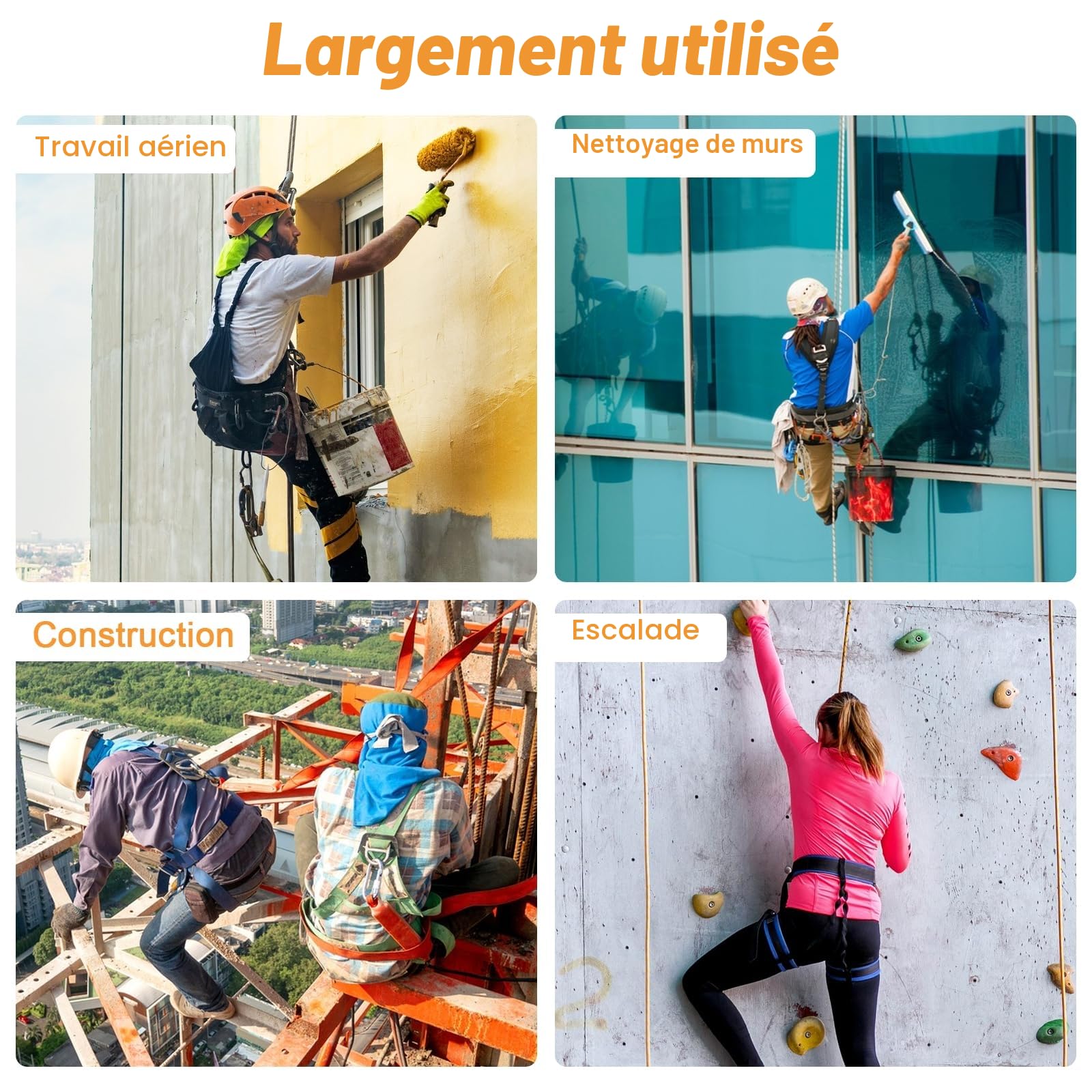 Harnais de Sécurité avec Longe, Harnais Anti Chute, avec 2 Grandes Boucles et 2 Longes de 2 m, Ceinture Réglable, Portante 100 kg, pour le Travail Aérien, les Hommes, Approuvé EN361, EN354 et EN355