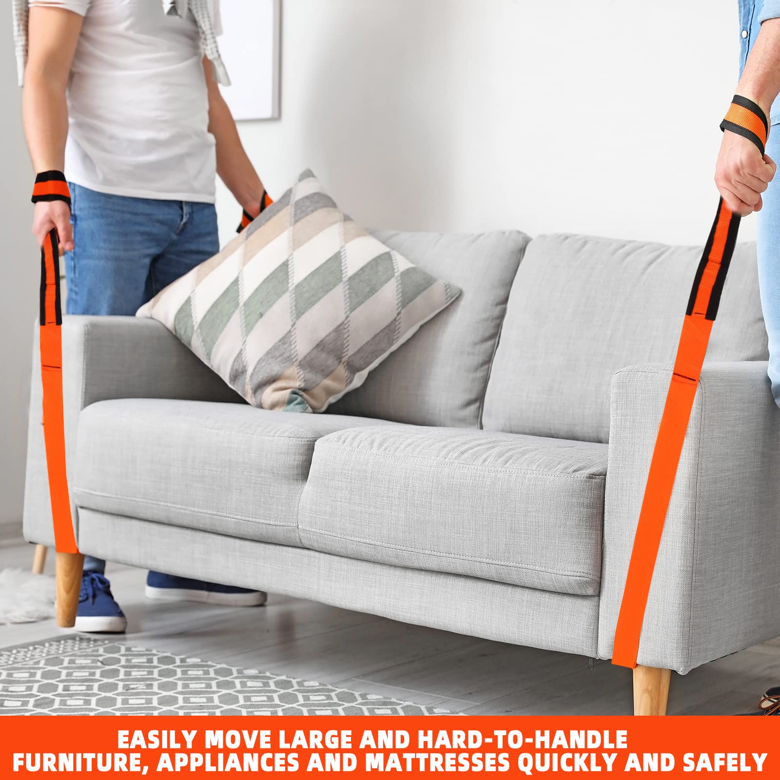 2-Person Lifting And Moving Straps – Ergonomic Orange Straps For Furniture, Appliances, Mattresses & Heavy Items