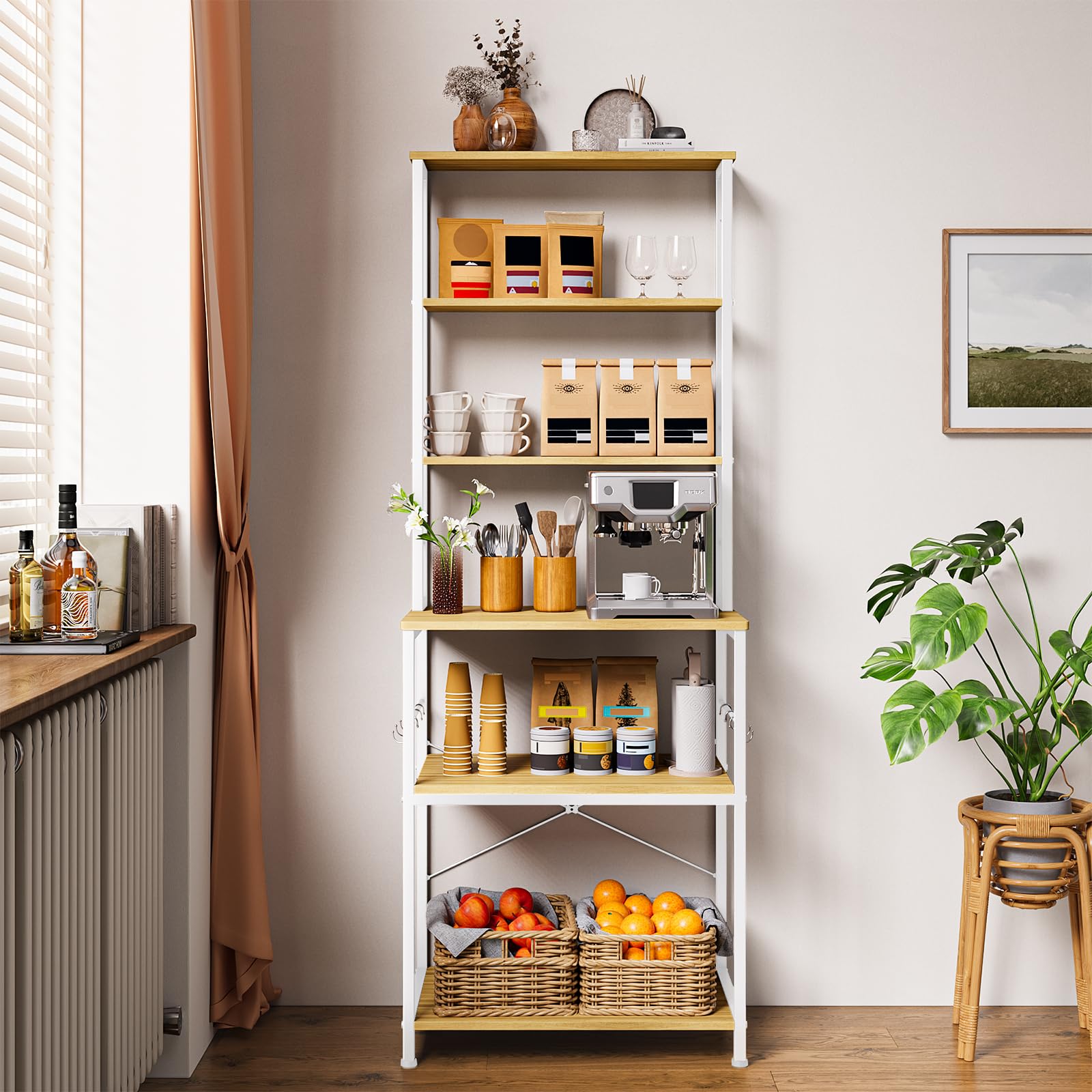 Xbro Scaffale da Cucina a 6 Ripiani, Struttura in Metallo con Ganci, Altezza Regolabile, Supporto per Microonde, Forno, Macchina da Caffè, 40 x 60 x 167 cm