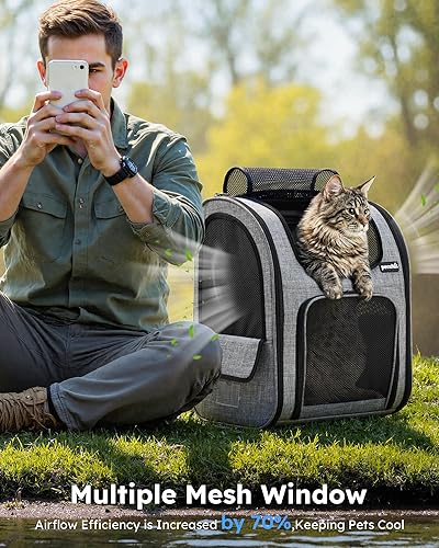 Miniatura 4 de Pecute Mochila para gatos, mochilas para gatos adultos con malla transpirable, mochila plegable para perros pequeños, mochila para mascotas con