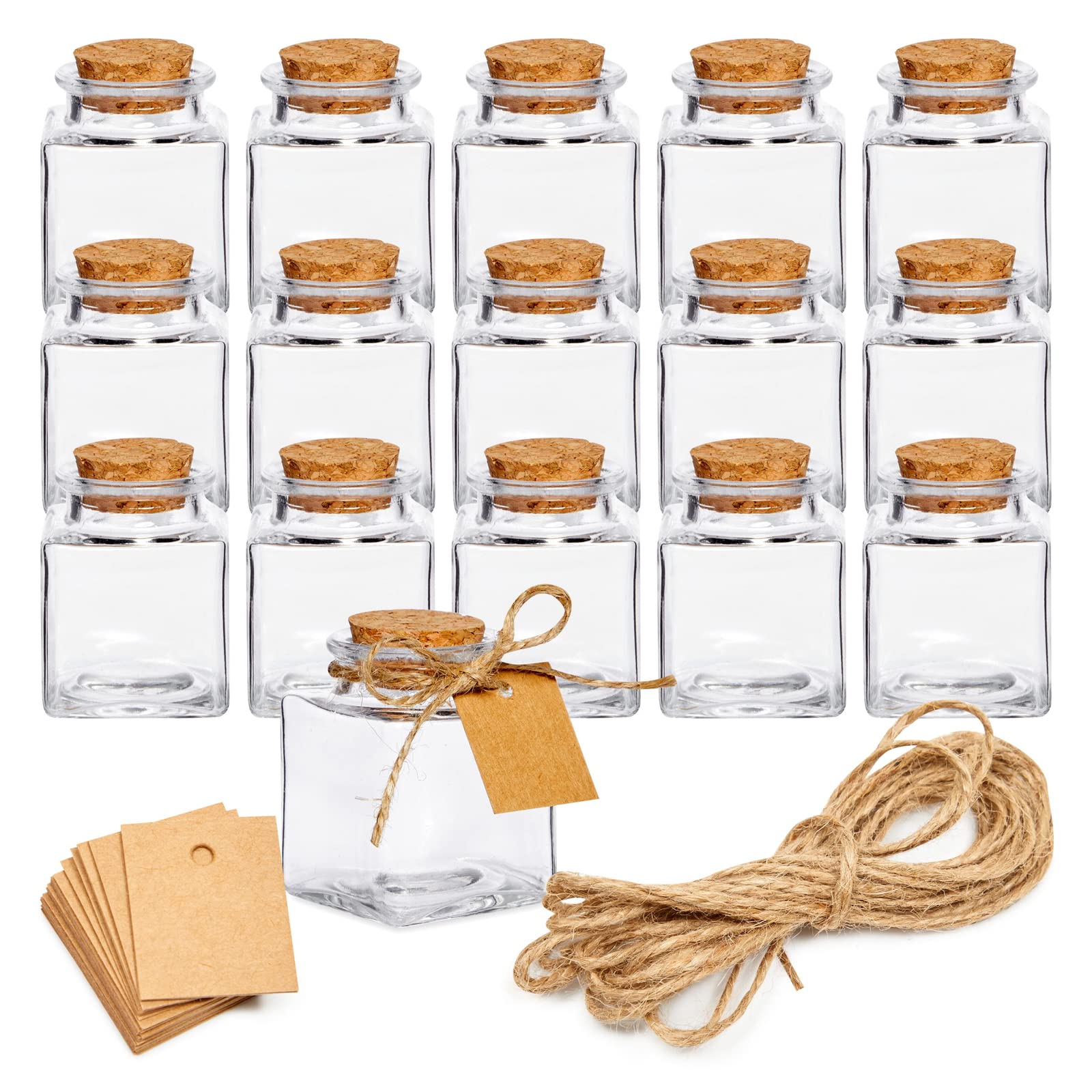 Amazon.com: Paquete de 15 mini botellas de vidrio con tapones de corcho,  mini tarros cuadrados para tequila, recuerdos de fiesta, decoraciones de  bricolaje (1.7 oz) : Hogar y Cocina