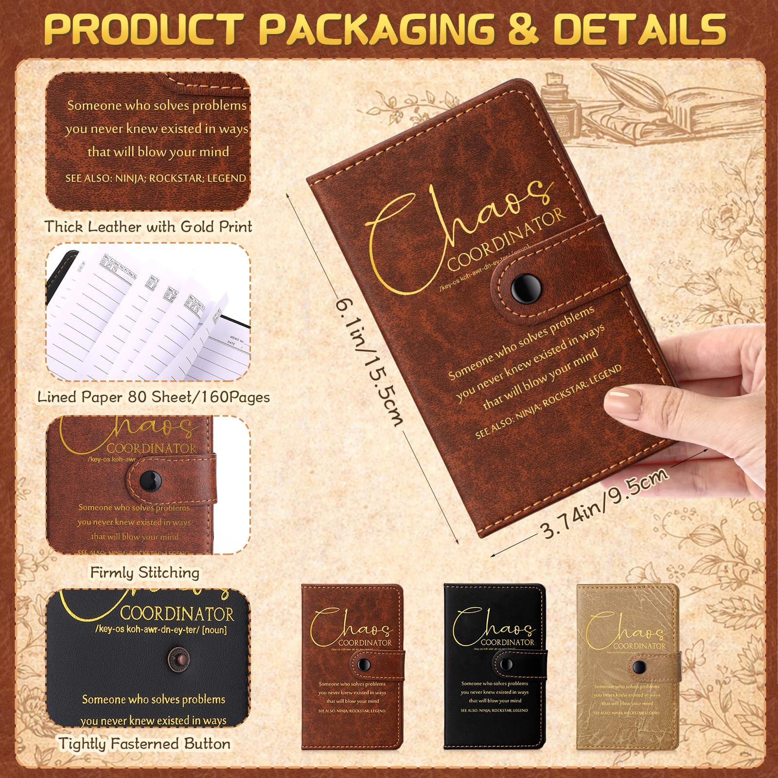 Marspark 15 Set Chaos Coordinator Employee Appreciation Gifts Inspirational A5 Leather Notebooks with Pens Thank You Gifts for Graduation Men Women Teacher Manager Boss Father's Day