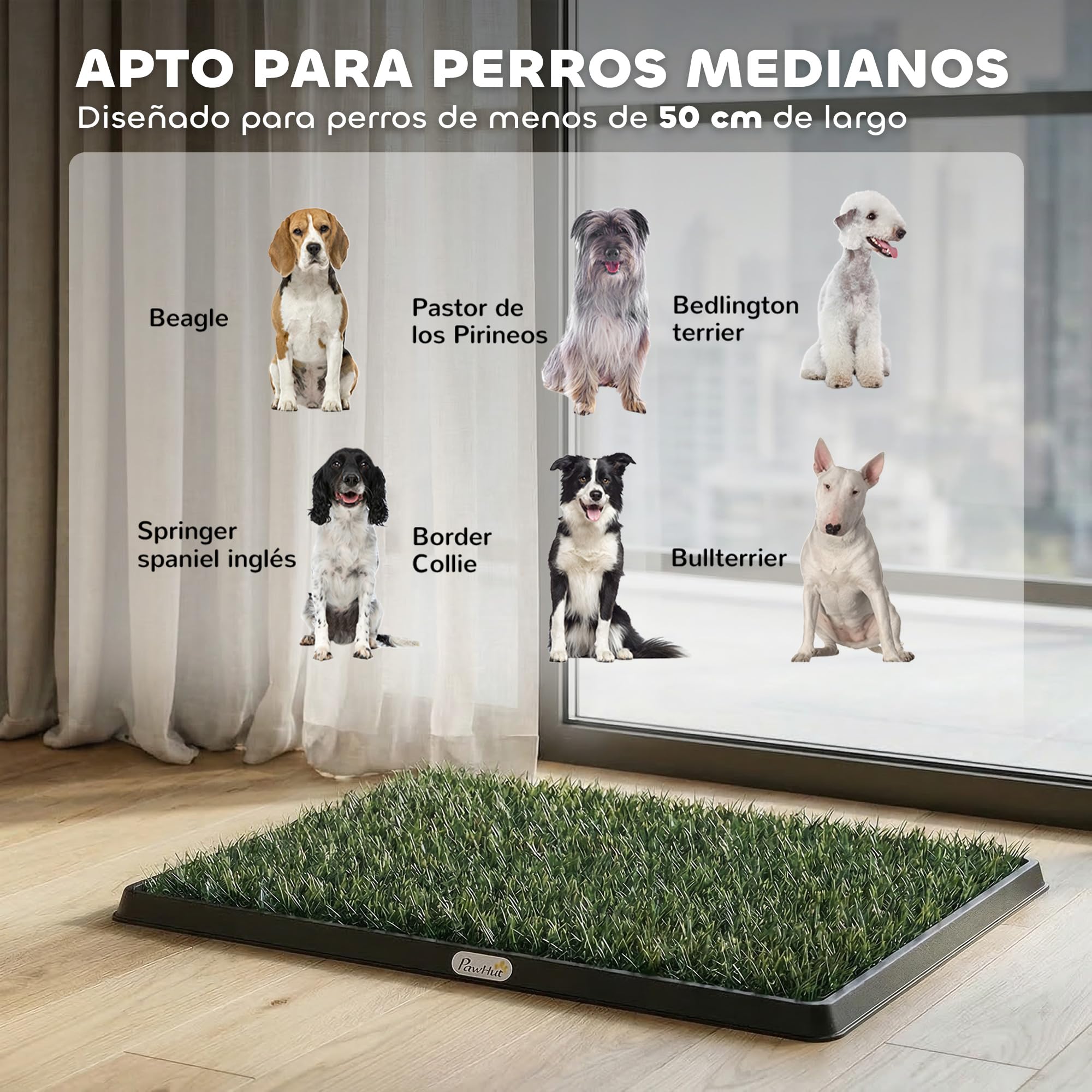 PawHut Inodoro para Perros con Césped Artificial, 76x50,5 cm, Bandeja Sanitaria para Perros para Entrenamiento, con Rejilla de Drenaje, Diseño de 3 Capas y Fácil de Limpiar, Interior y Exterior, Verde