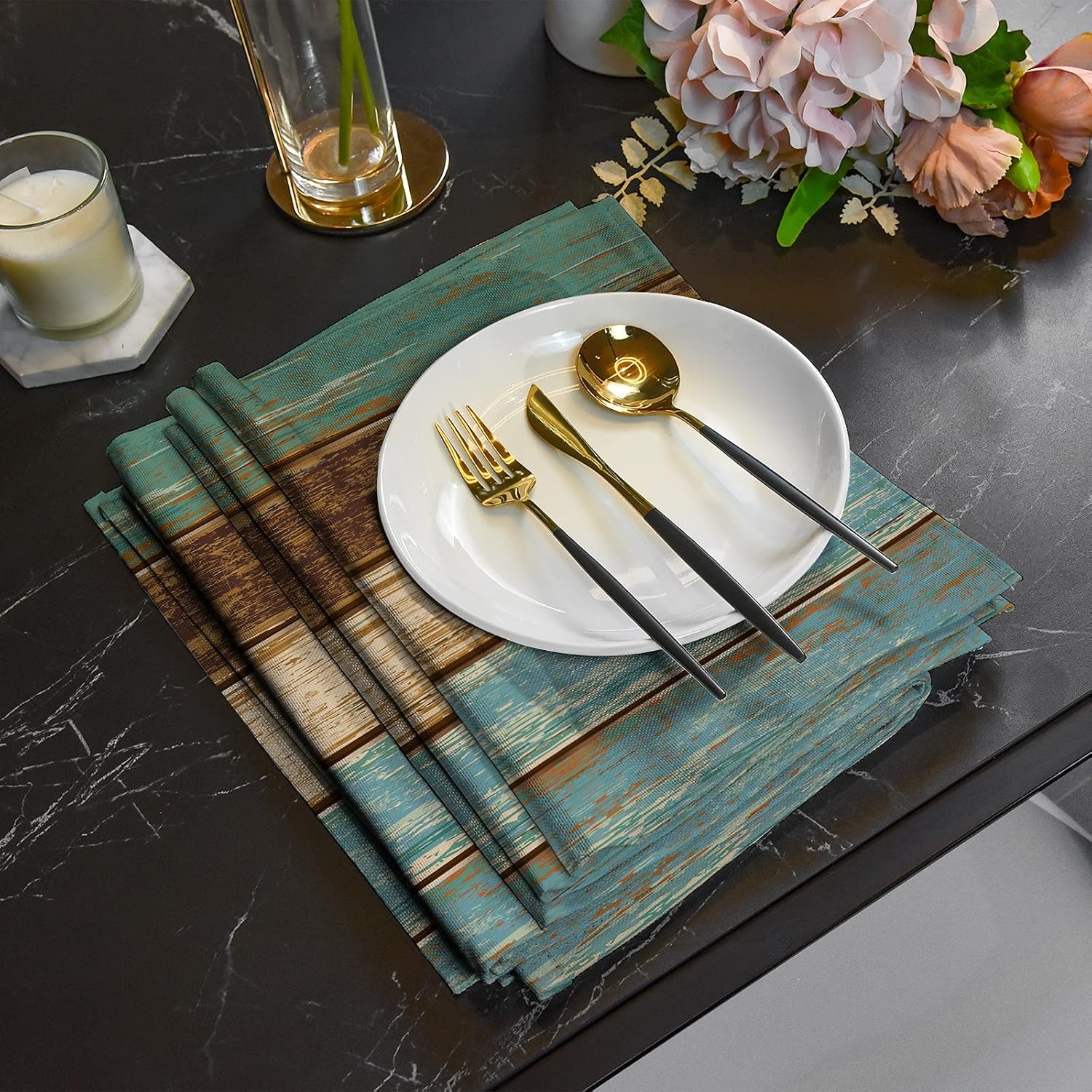 Farmhouse Table Runners Set of 6, Wood Grain Spring Table Runner White Table Runner Kitchen Tablecloth Heat Resistant Table Decor for Kitchen Dining Room Coffee Table