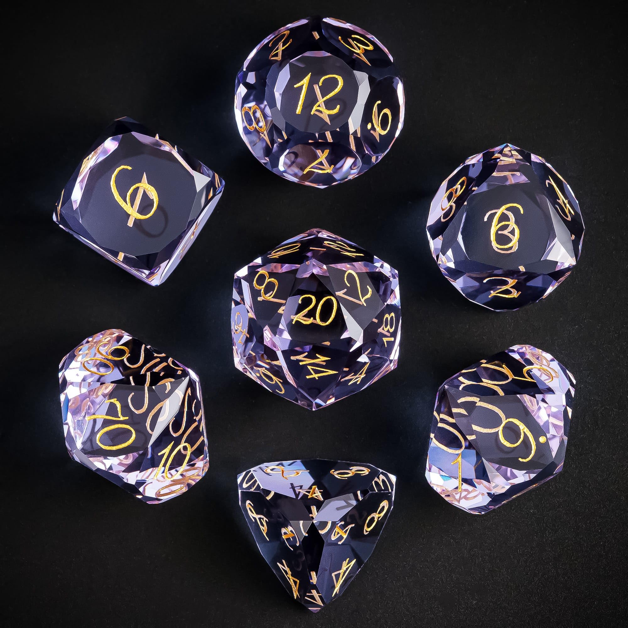UDIXI 7-Piece Glass Dice Set D&D, MultiFaceted Diamond-Cut Glass DND Dice for RPG Tabletop Games