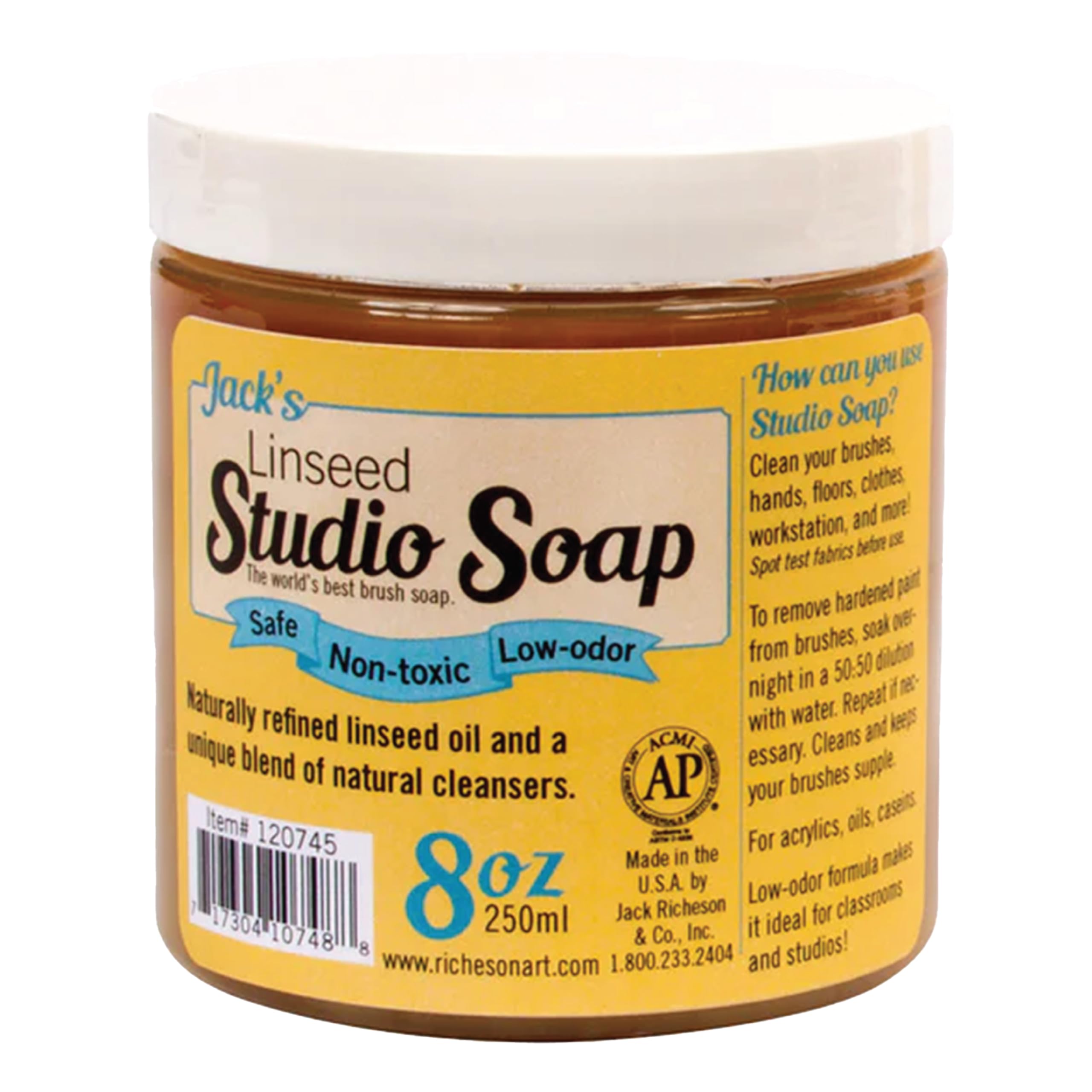 Linseed Oil Studio Soap & Paint Brush Cleaner – 250 mL – Natural Brush Cleaner for Acrylic, Oil & Craft Paints – Gentle Soap for Artists & Painters