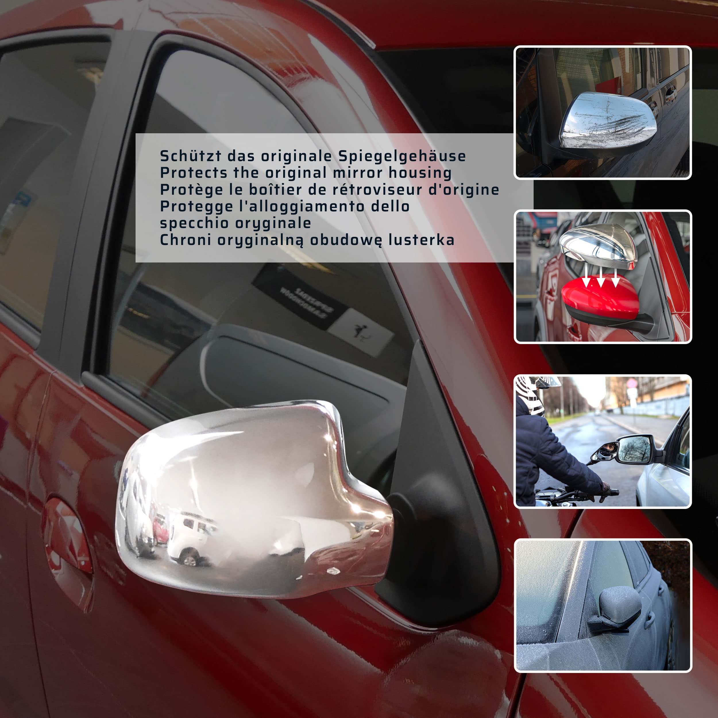 CHROMEMASTER | Nakładki na Lusterka Zewnętrzne | Kompatybilne z Dacia Sandero M0 Hatchback, 5 Drzwi 2012-2020 | Inox/Chrom; Osłony Lusterek to Niepowtarzalny Wygląd Auta i Ochrona Przed Uszkodzeniem