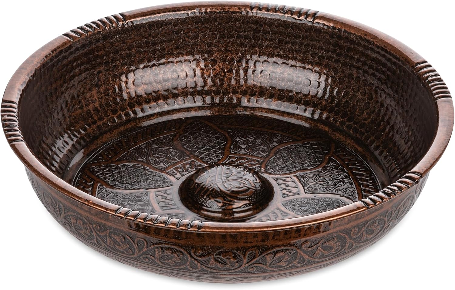 Alisveristime Traditional Turkish Bath Hammam Bowl with Authentic Motifs (440gr (15.50 oz) Made of Zinc (7.87-Inch Diameter) (Antique Copper)