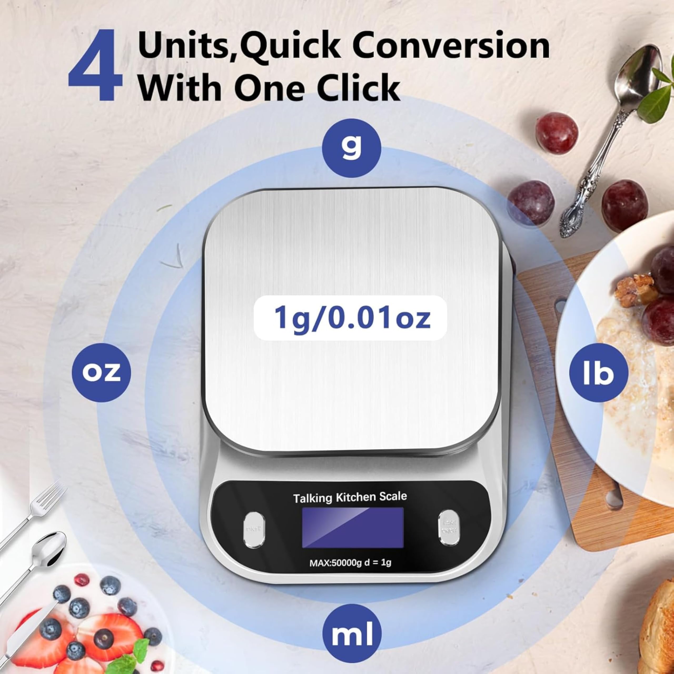 Talking Kitchen Scale for Blind with Voice Output – Digital Kitchen Measuring Scale, High Precision Kitchen Weight Scale with Tare Function, Gram/Ounce Conversion, Accessible Blind Kitchen Scale 3