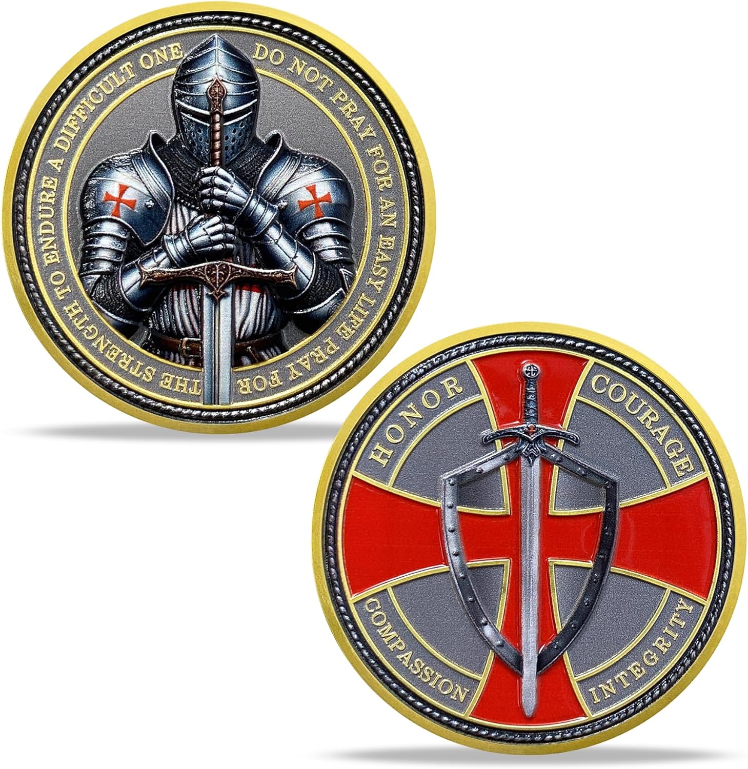 BHealthLife Knight Templar Challenge Coin - Armor of God Red Cross Shield Collection, Religious Commemorative Coin for Christian, Symbol of Faith, Bravery & Strength