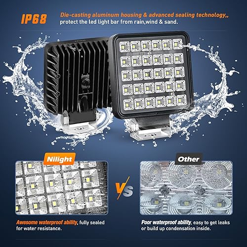 Miniatura 5 de Nilight Luz de trabajo LED cuadrada de 4.3 pulgadas con interruptor de palanca integrado, 2 lámparas de inundación de 60 W 150 para vehículos