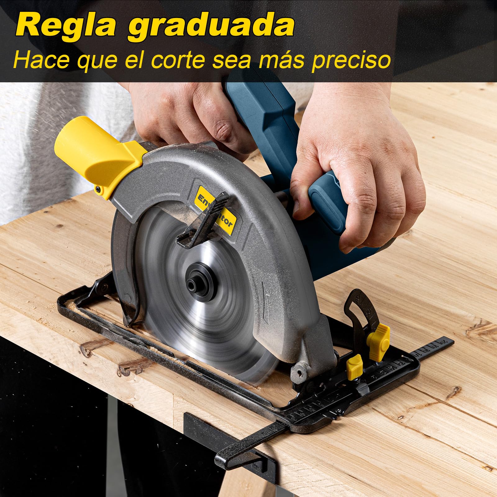 Enventor 1400W Sierra Circular, Hoja de Sierra 185mm(24T) | Sierra Circular de Mano 6000RPM, Profundidad de Corte 62mm(90°), 48mm(45°), Motor de Cobre Puro, Ideal para Cortar Madera