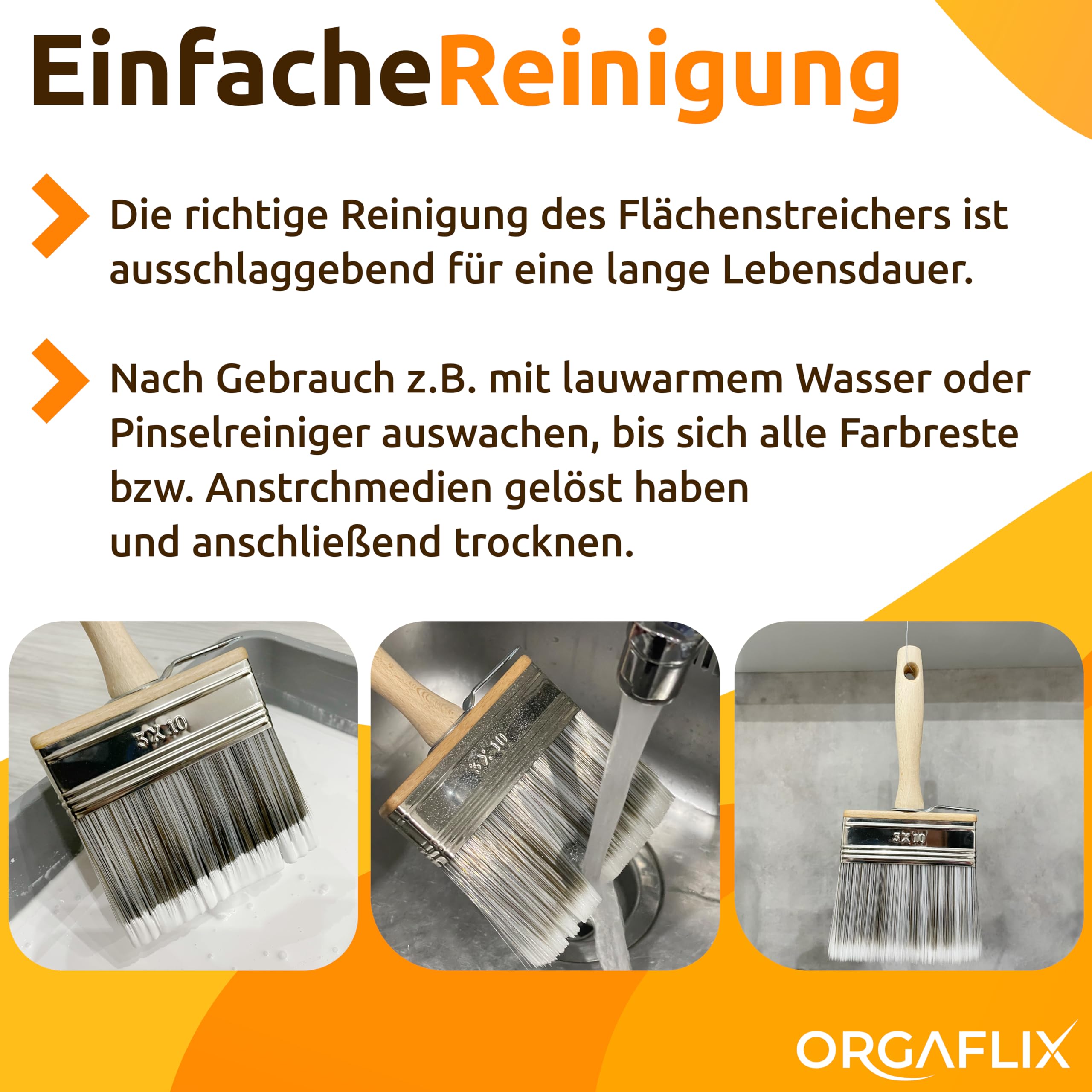 ORGAFLIX Flächenstreicher 100mm Premium - 2er Set - Kein Borstenverlust - Malerset große Flächen, Lasurpinsel, Holz außen, Quast, Borstenpinsel, Malerpinsel breit, Pinsel Möbelfarbe streichen