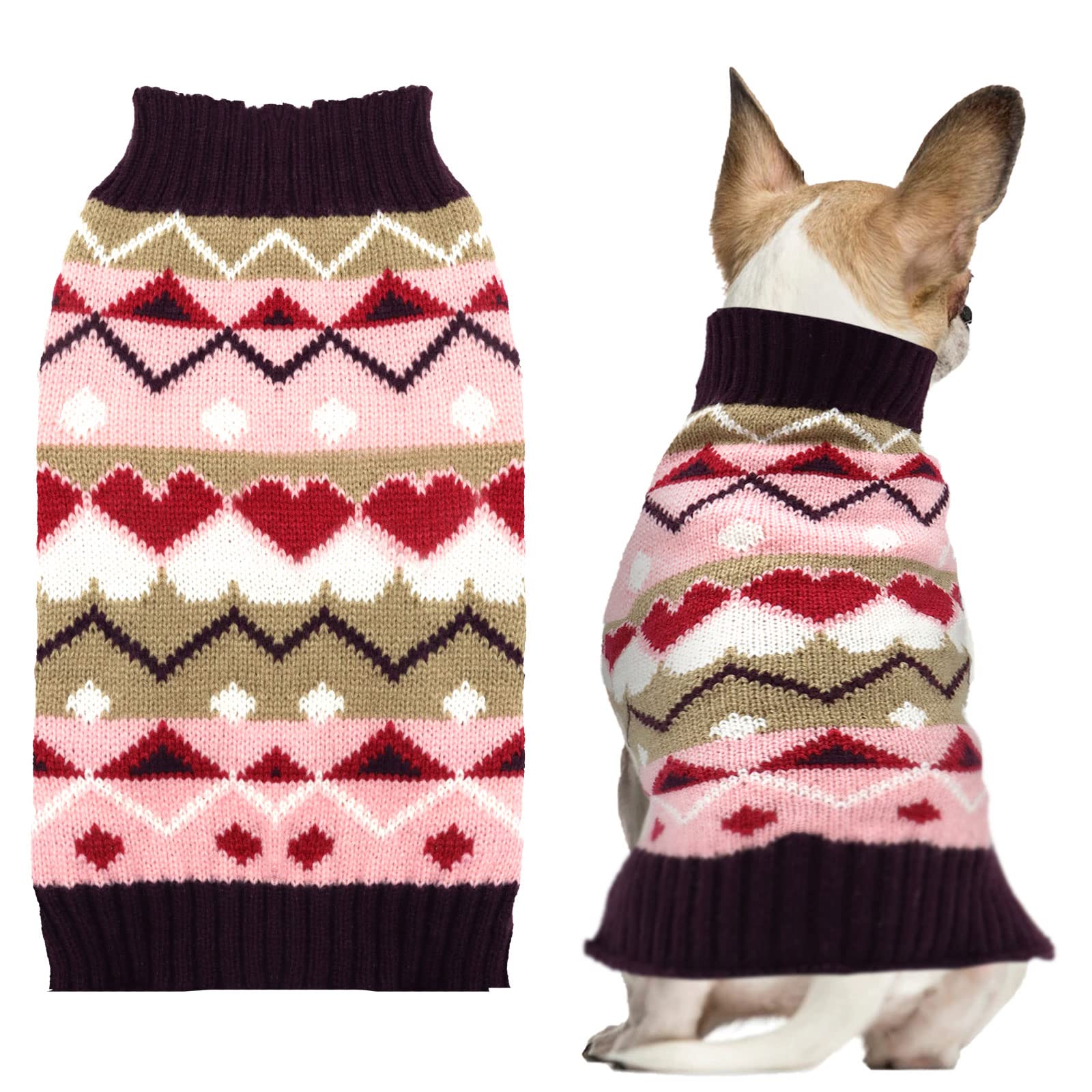 AXIIJGL Pet Dog Sweater Dog Clothes Soft Knitted Warm Pup Cat Dogs Jumper Winter Puppy Sweater for Dogs(Pink Heart,M)