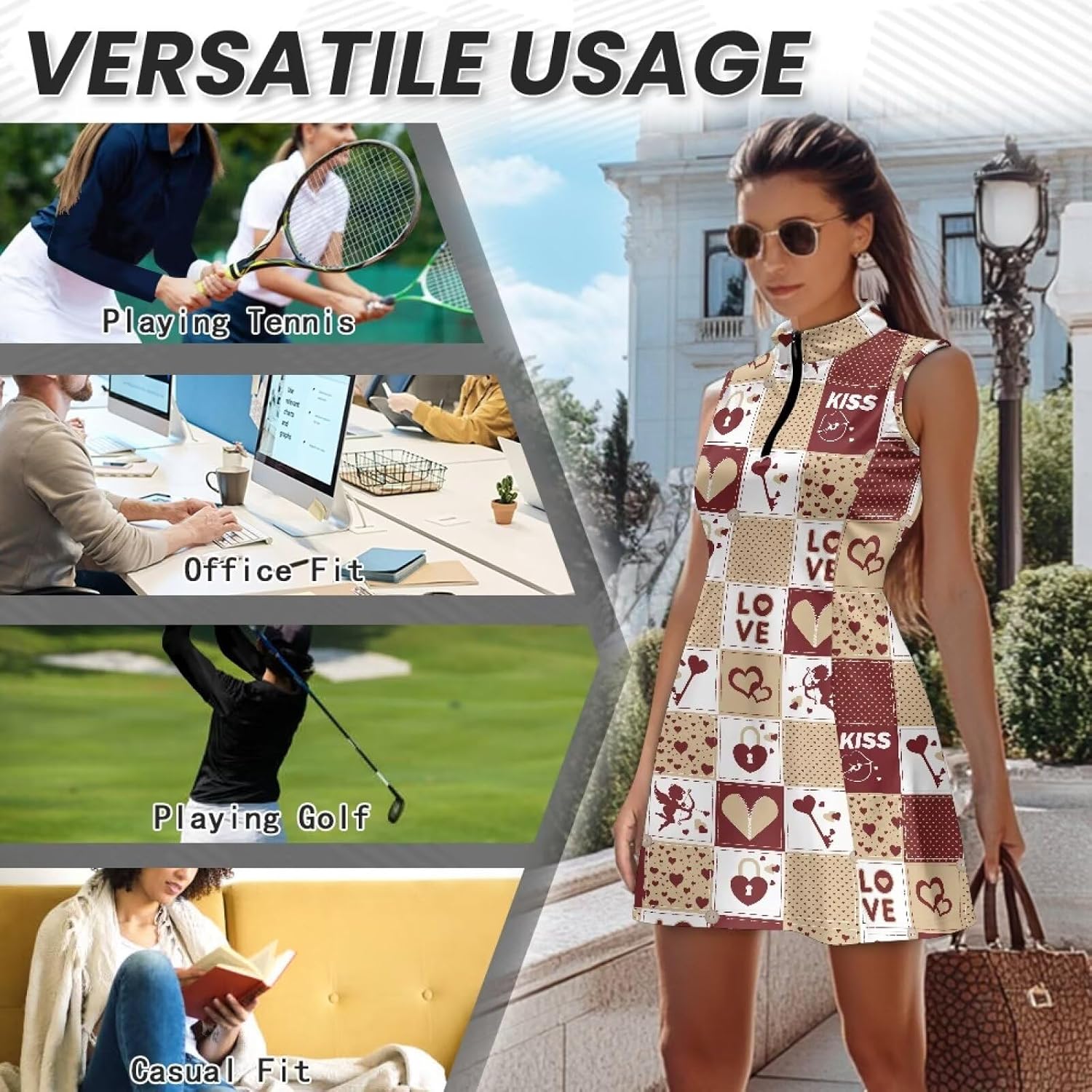 Tennis Dresses for Women Zip Front Outfits with Shorts Pockets Sleeveless 2 Piece Outfits Lightweight