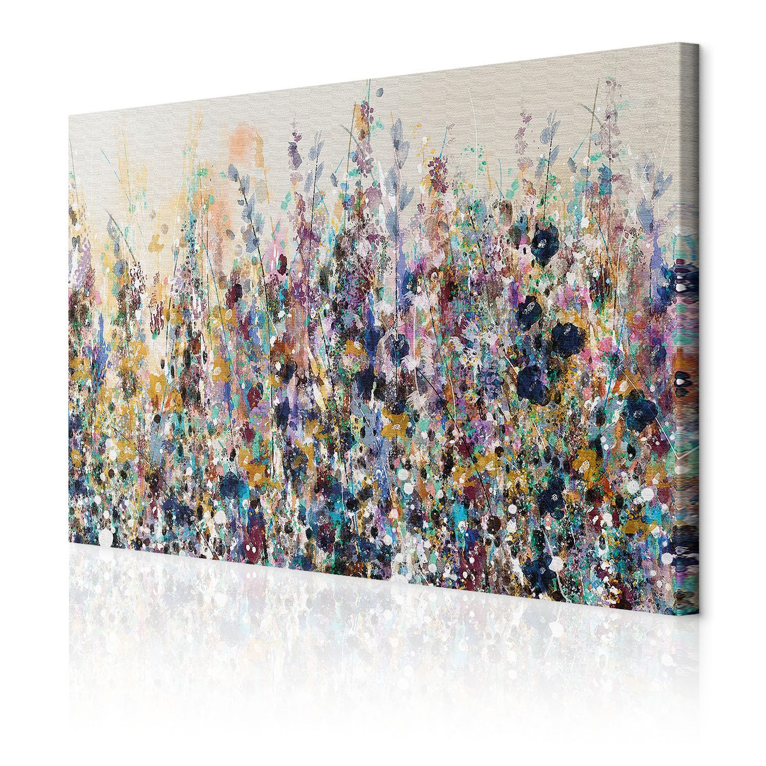 decomonkey Akustikbild Wiese Abstrakt 120x80 cm 1 Teilig Leinwand Modern | Bilder, Wandbilder XXL, Schallschlucker, Schallschutz, Akustikdämmung, Wandbild, Deko, Leise, Natur, Kunst, beige, bunt