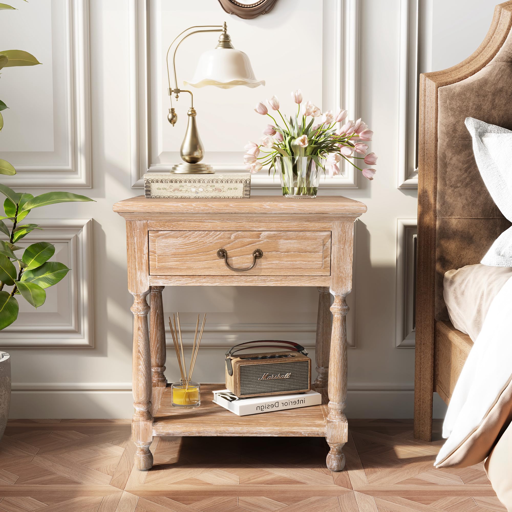 Amazon.com: Nightstand with Drawer Natural Solid Oak Night Stand