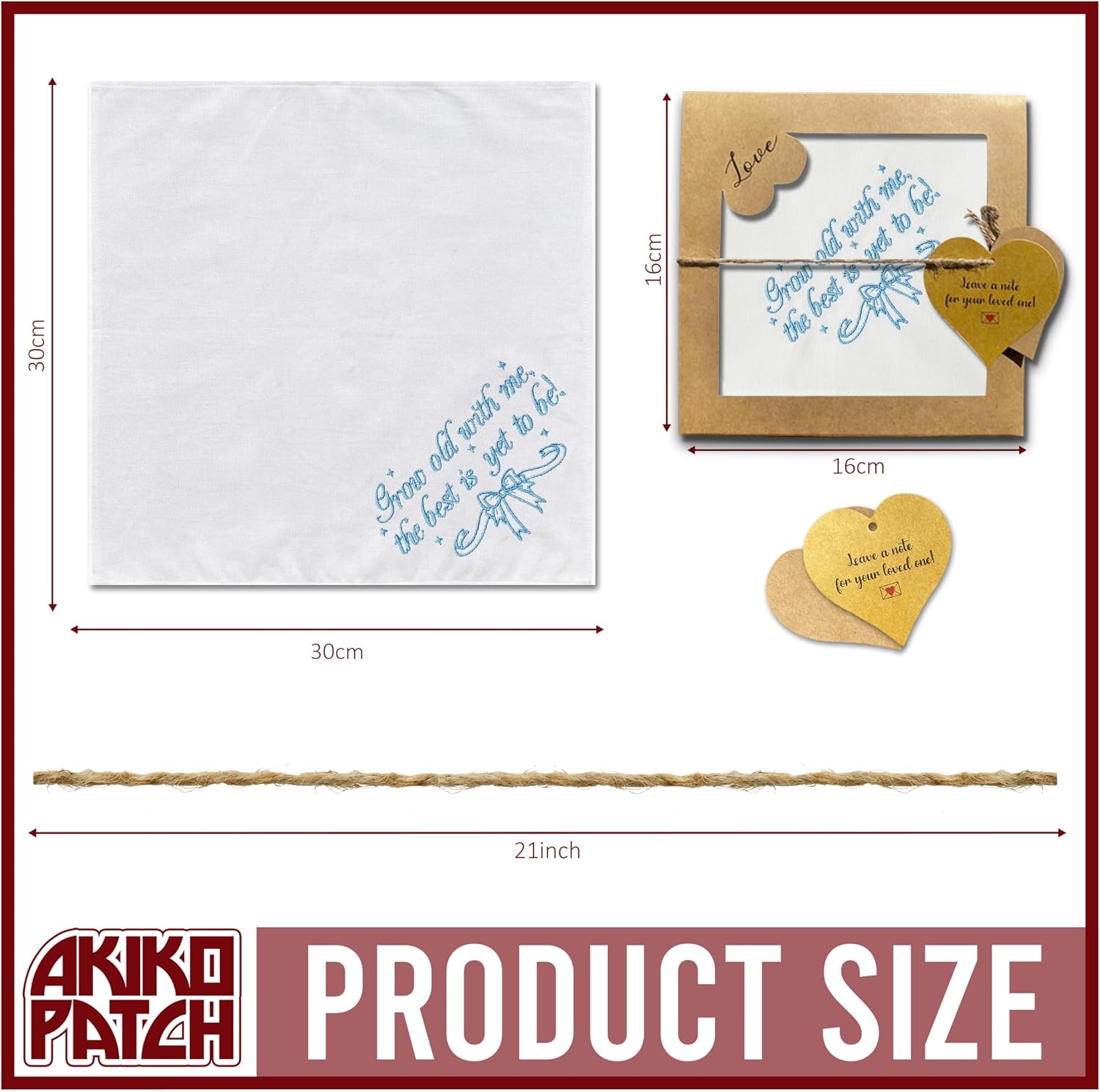 Grow Old With Me the Best is Yet to Be Bow Handkerchief Embroidery, 11.8" Wedding Linen Handkerchiefs, Vintage Handkerchief, Womens Mens Handkerchiefs, Gifts for Mom Dad Bride Groom Friends