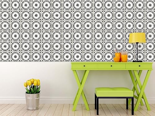 Miniatura 10 de Mi Alma calcomanías para azulejos en blanco y negro para despegar y pegar calcomanías de azulejos, 24 unidades, para azulejos de baño y cocina,
