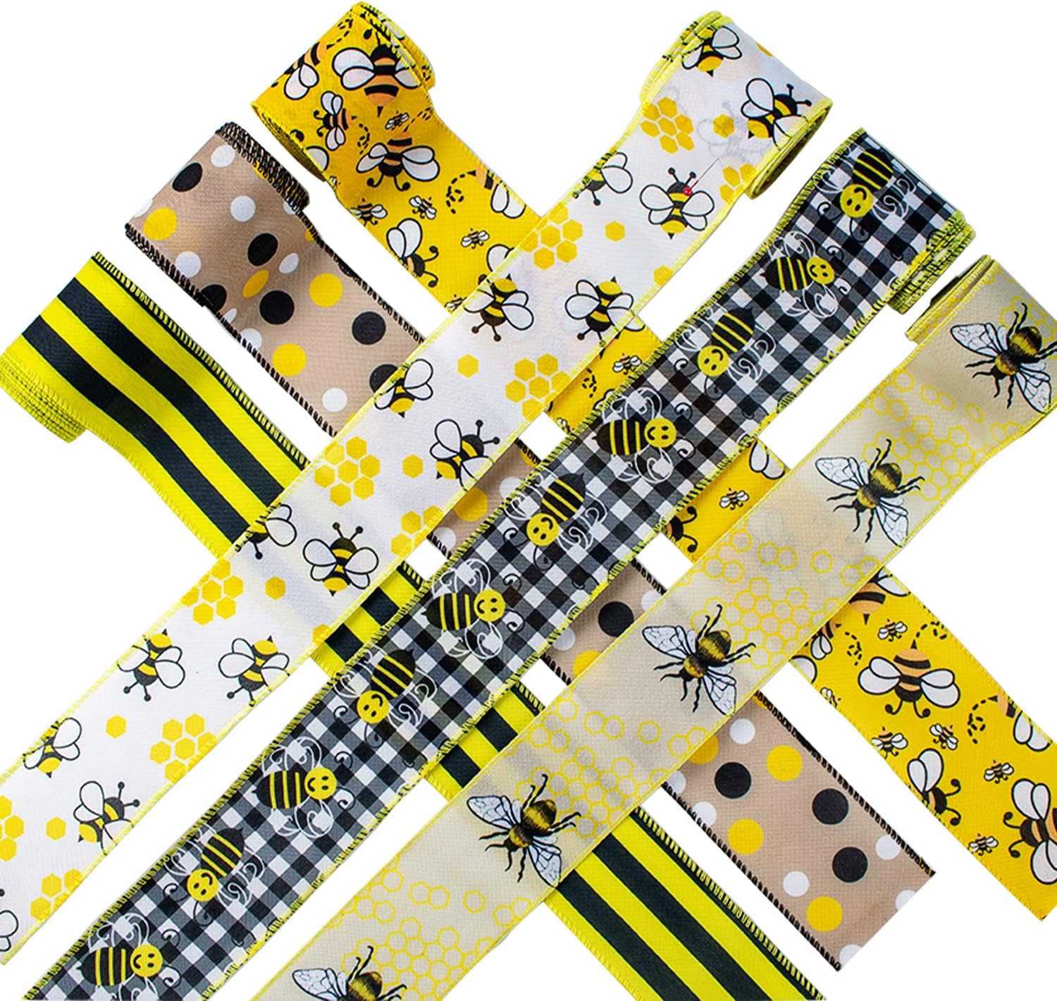 Amazon.com: Mlurcu Bee Ribbons 6 Rolls Bumble Bee Ribbon Wired Bees ...