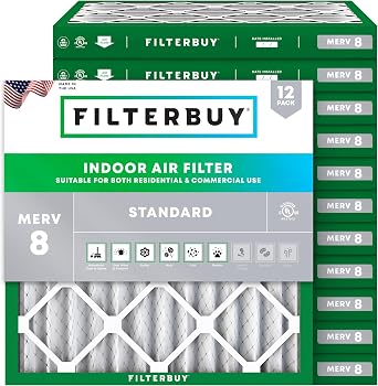 Filterbuy 11.25x11.25x2 Air Filter MERV 8 Dust & Allergy Defense 12-Pack
