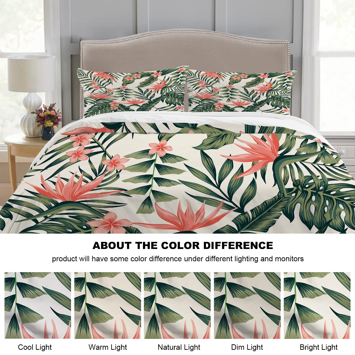 Ambesonne Palm Tree Bed Runner & 2 Shams Set – 88"x19.5" Runner, 20" Shams, Pale Sepia & Multicolor, Satin Polyester