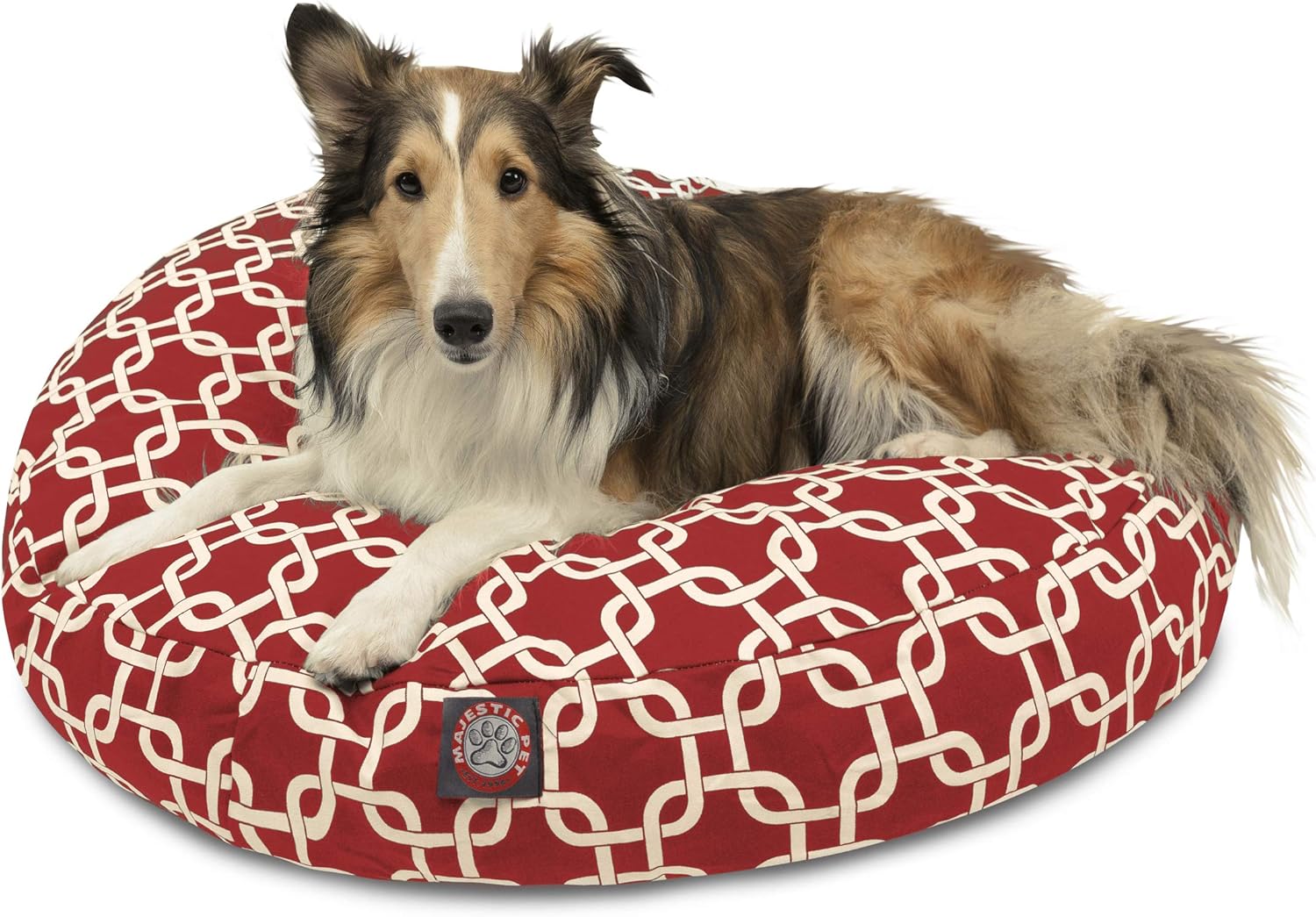 Cama para mascotas redonda, amarilla, para exterior Majestic, M, Rojo