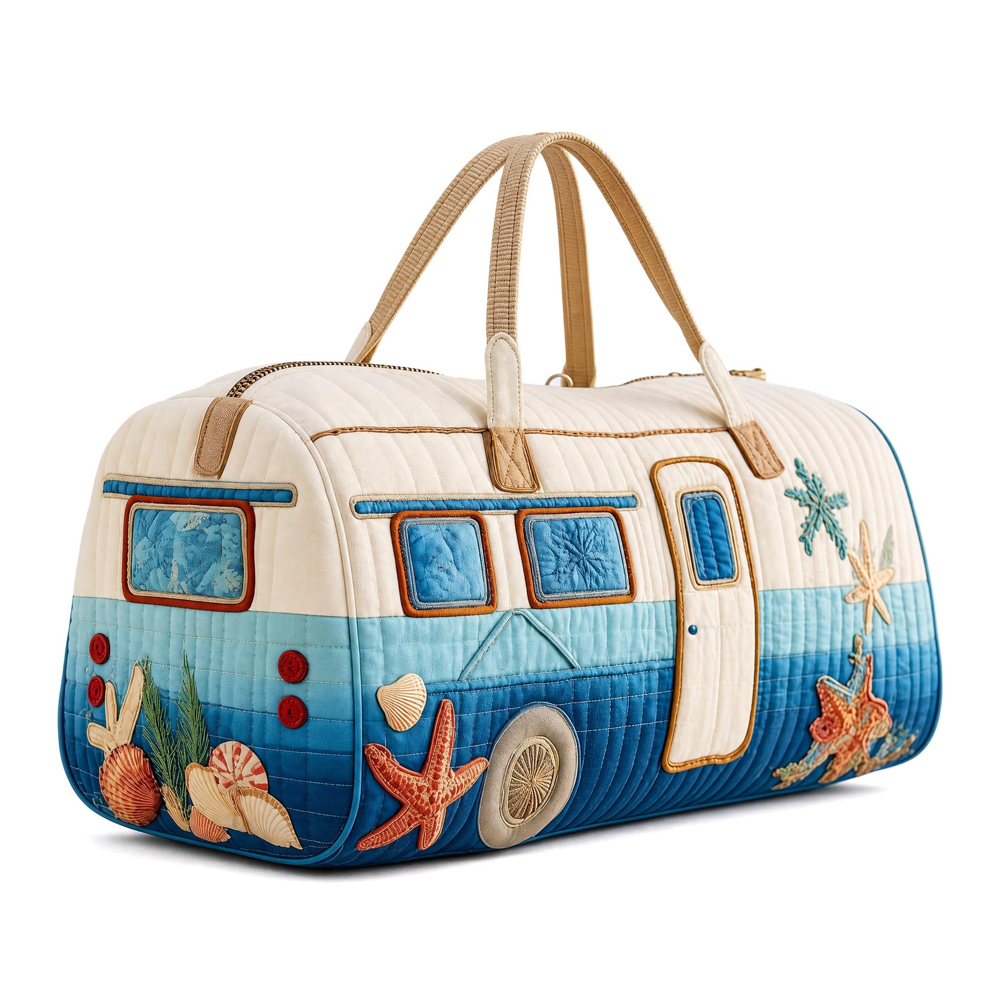 Ocean Quilted Duffle Bag for Women，Travel Beach Portable Weekender Tote Bag (K1,M(16″Lx8″Wx8″H)) — image 1