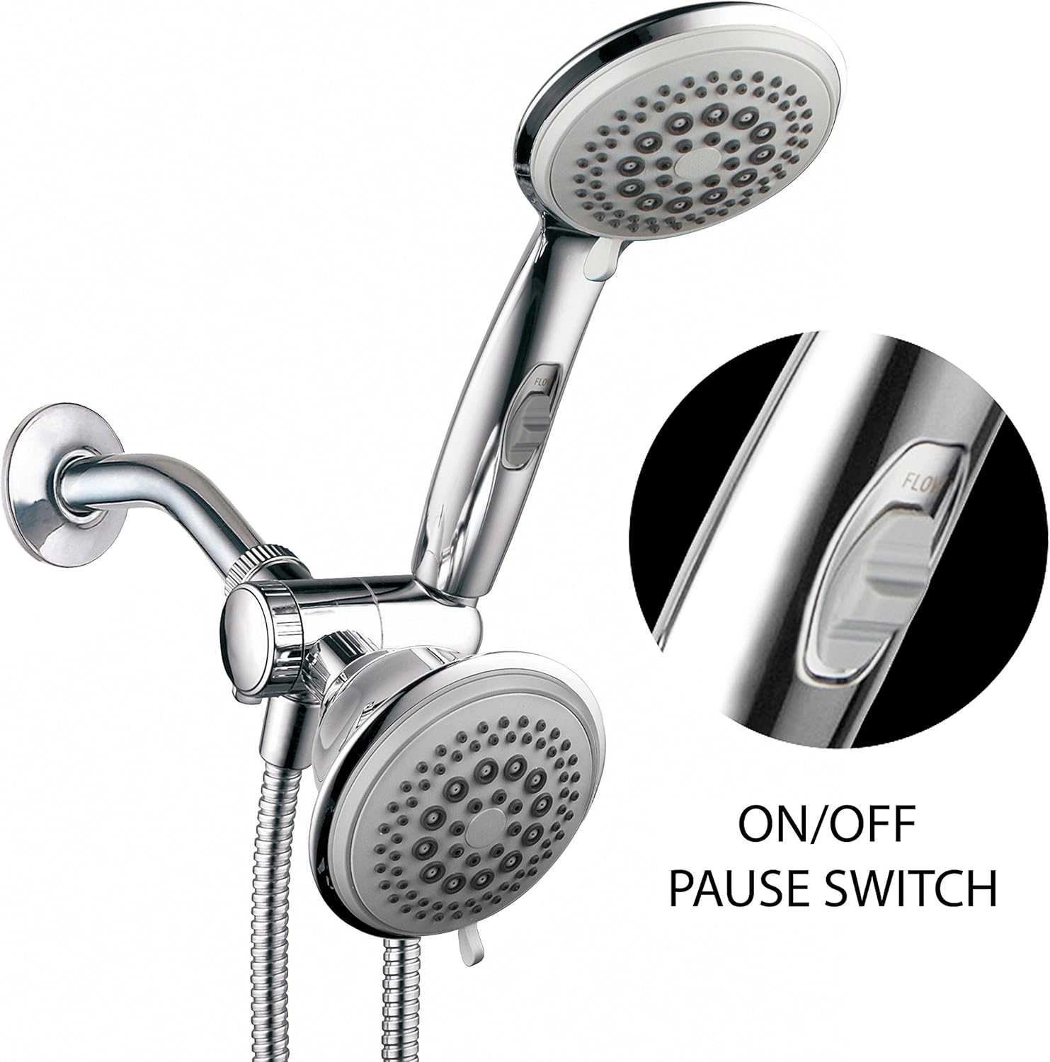 Hotel Spa PowerSpa Top American Brand High Pressure 3-way Luxury Overhead/Handheld Shower Head Combo with 63 Flow Settings, Water Saving Hand Pause Switch and Stainless Steel Hose